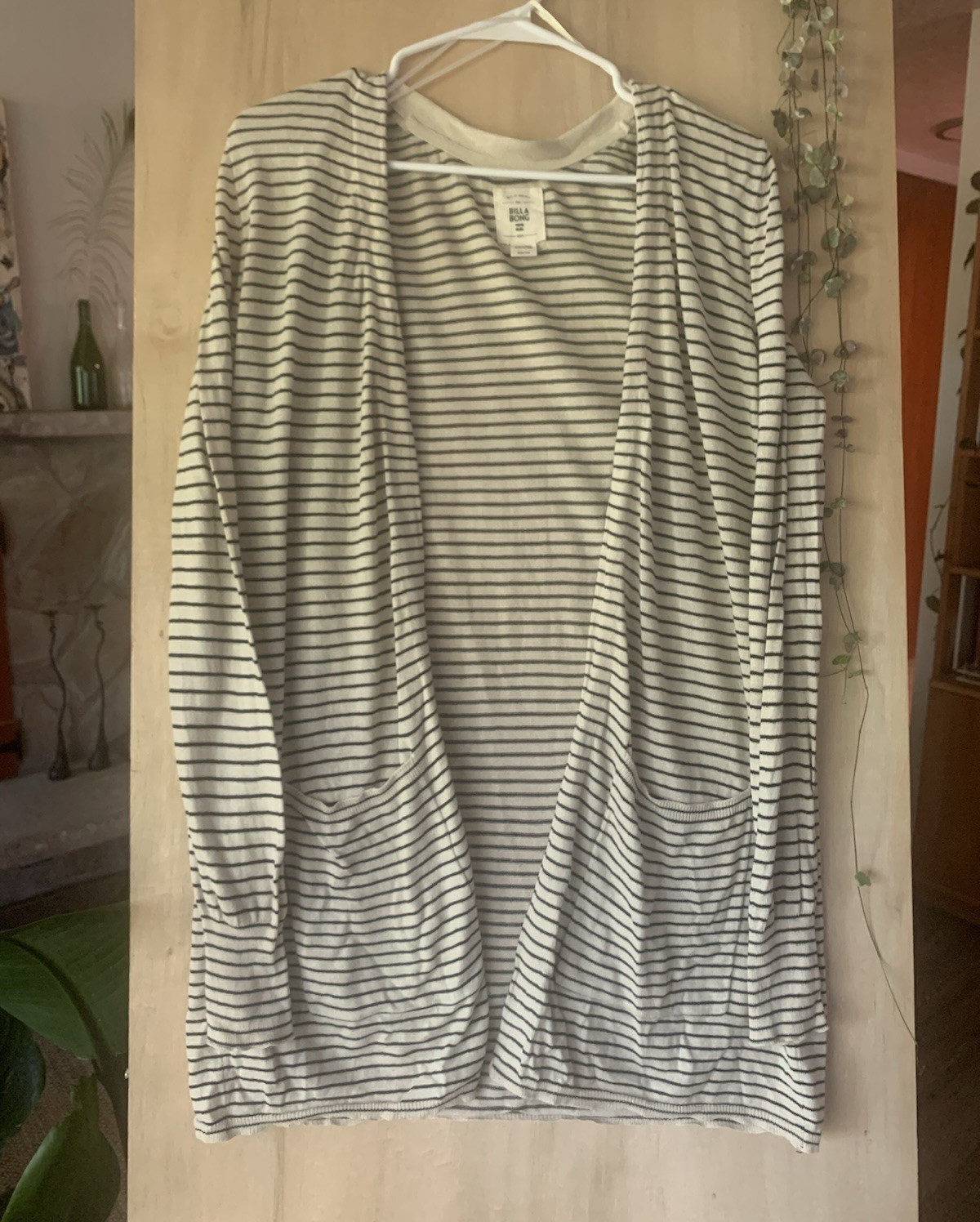 Women’s Billabong Striped Open Front Cardigan Sweater w Pockets LS Size S