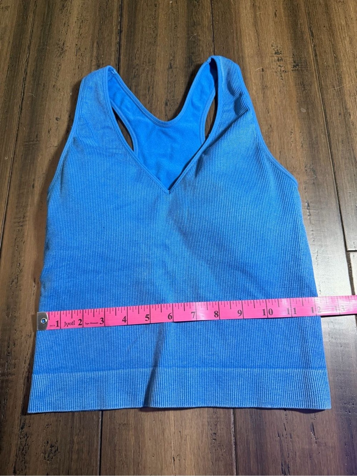 Joy Lab Women’s Blue Ribbed V-Neck Tank Top with Razor back and built-in bra.