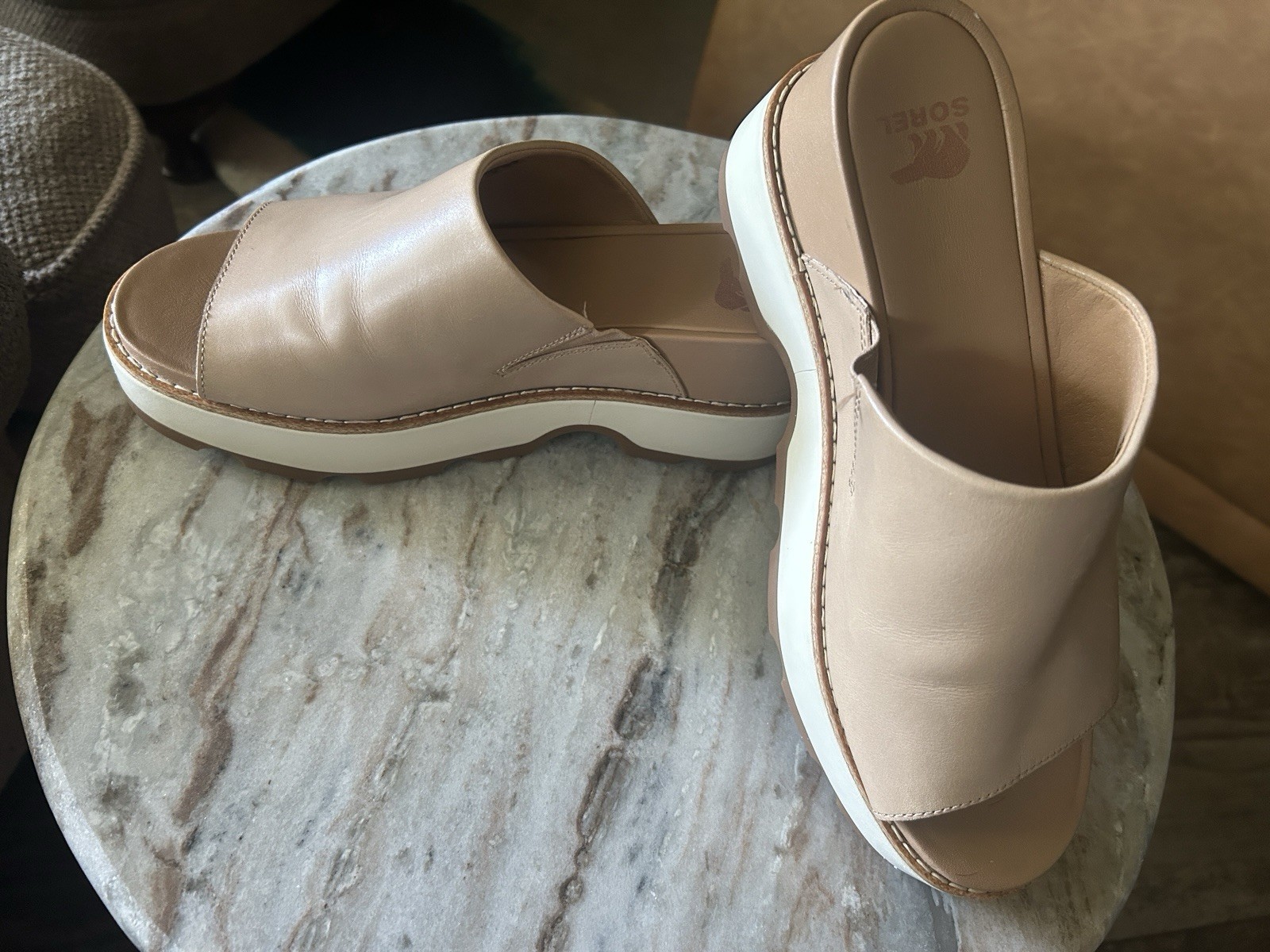 Sorel Joanie IV Slide Wedge Slide Platform Honest Beige/ Gum 2 Women’s 9.5