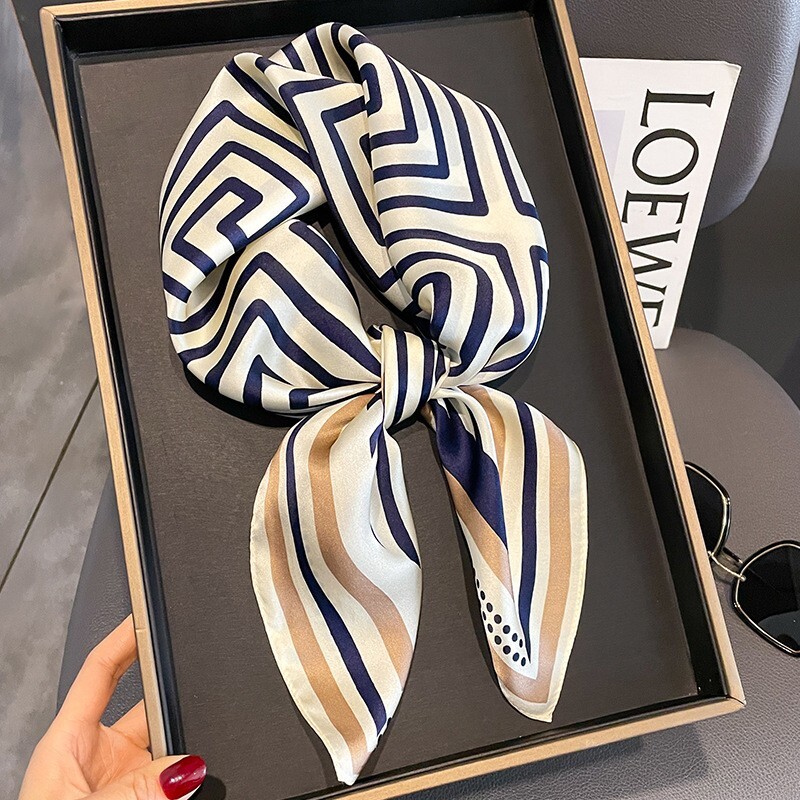 100% Mulberry Silk 27″ Square Scarf Women Neckerchief Wrap Fashion Style Striped