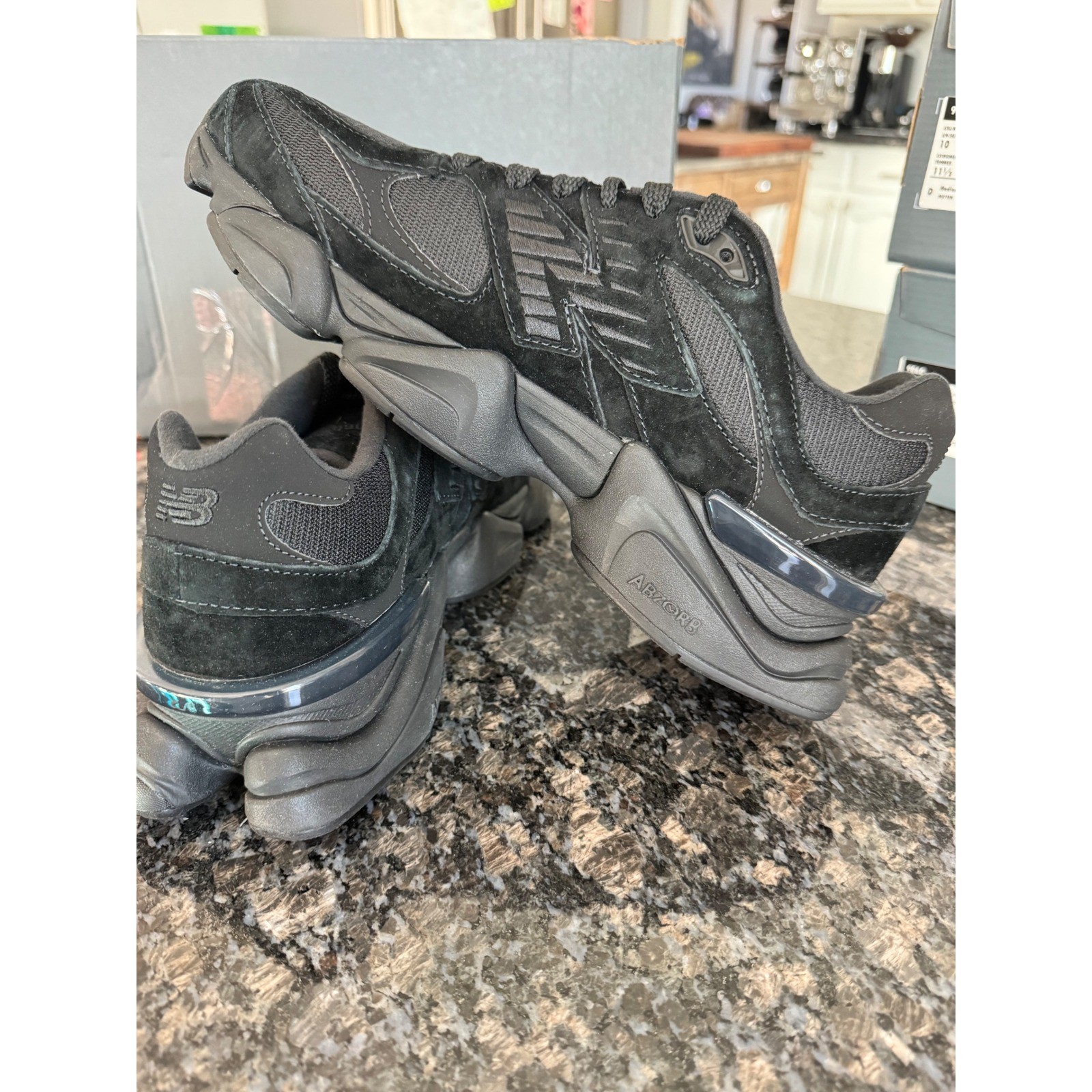 New Balance 9060 Triple Black Suede Mesh Sneakers U9060BPM Mens 10 Womens 11.5