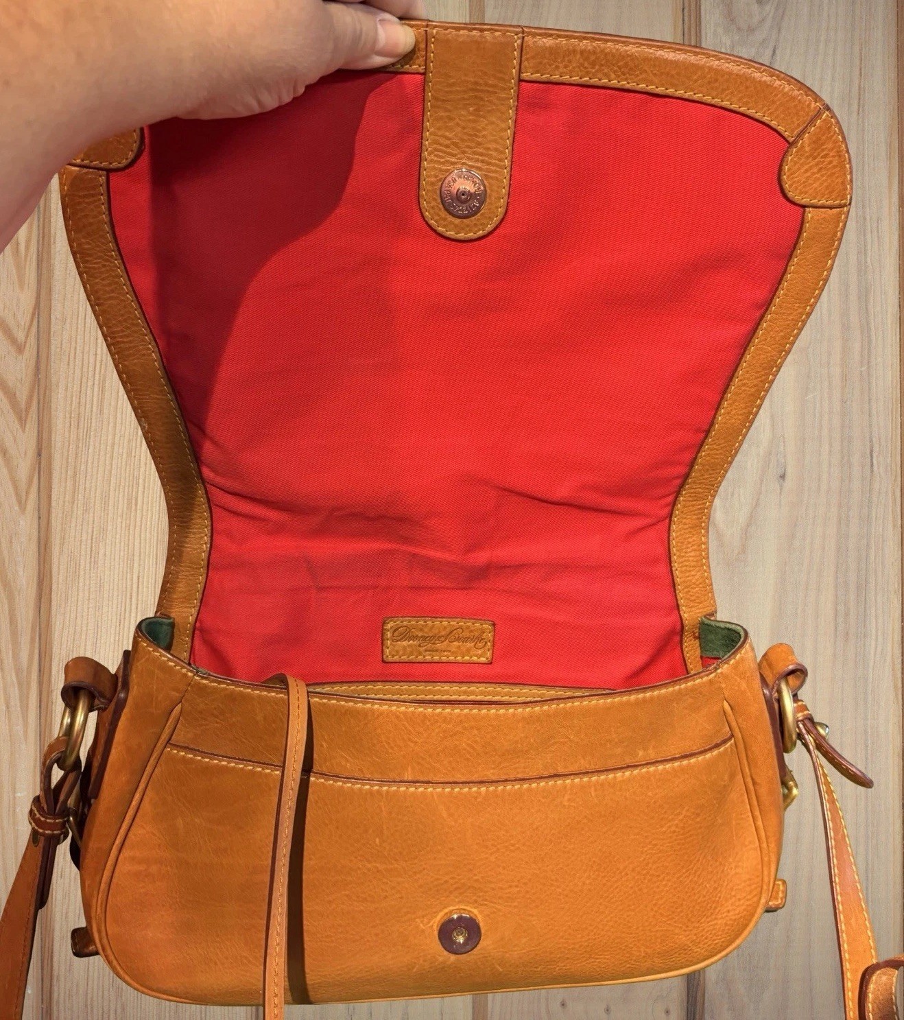 Dooney Bourke Brown Florentine Vacchetta Leather Saddle Messenger Shoulder Bag