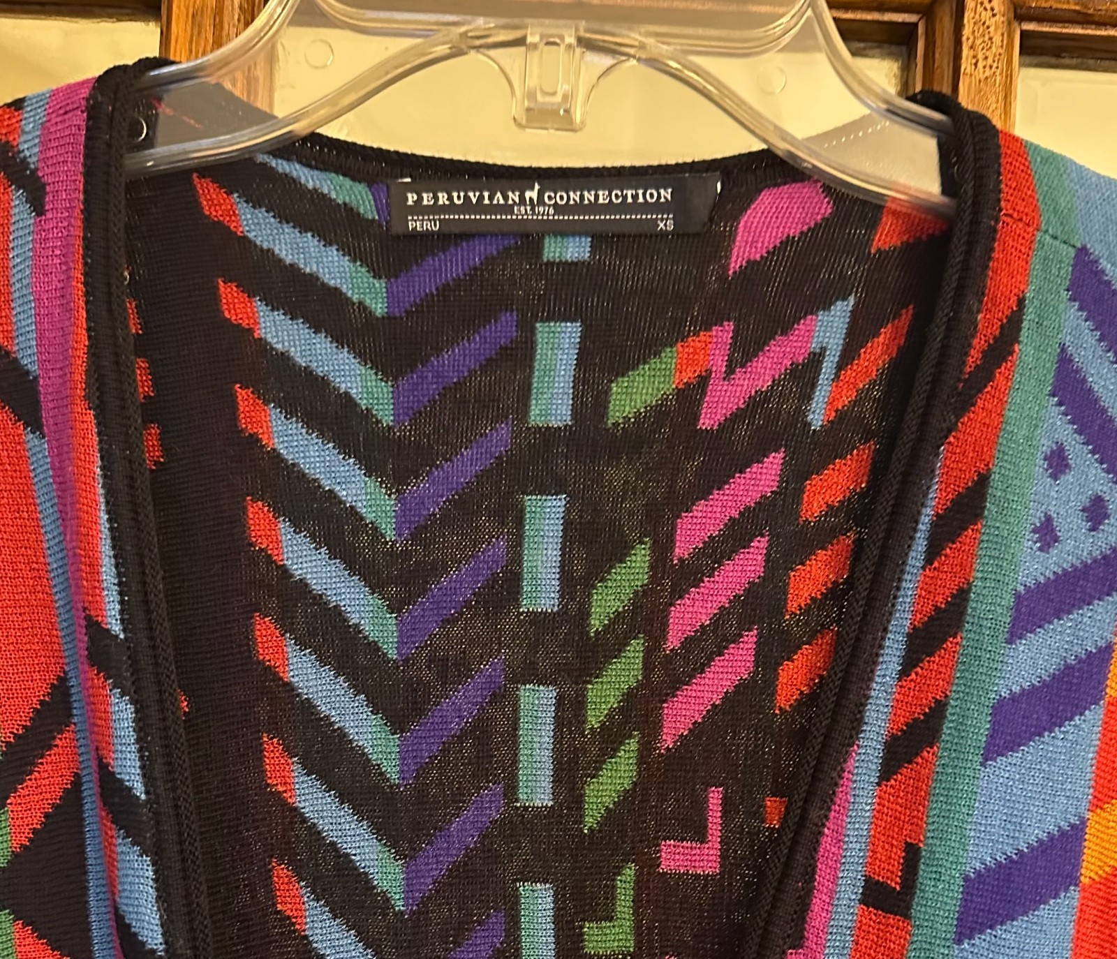 Peruvian Connection Colorful Geometric Aztec Short Open Cardigan Sweater XS S