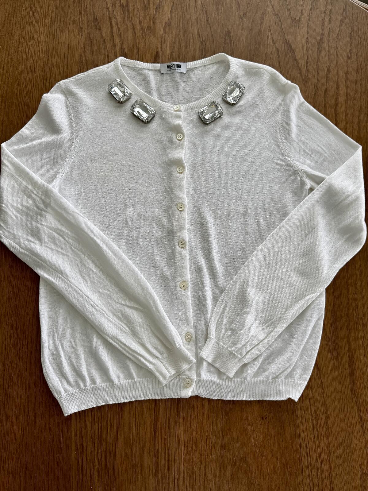 Moschino Cheap and Chic White Jeweled Button-Front Cardigan US 10