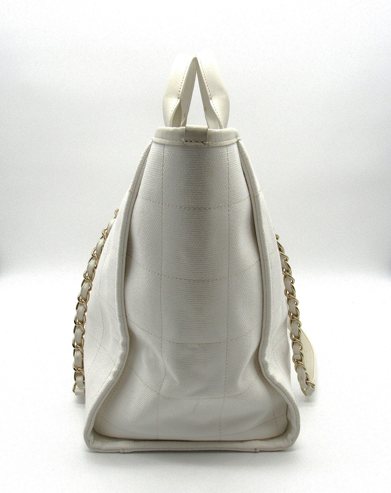 Chanel Medium Deauville Tote White Canvas Bag w/ Pouch Read