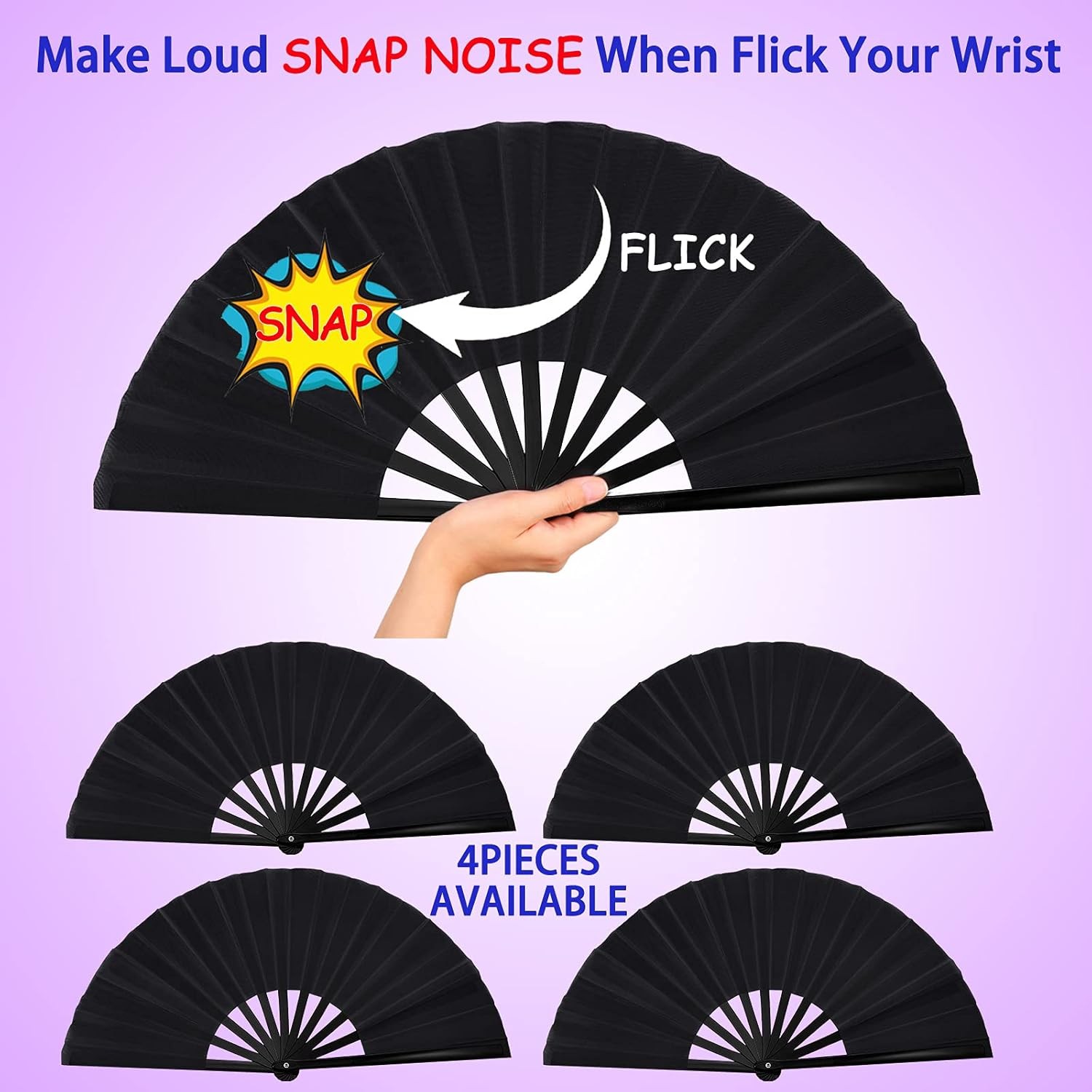 4 Pcs Large Folding Fans Bulk with 4 Fan Sleeves, Chinese Kung Fu Hand Clack