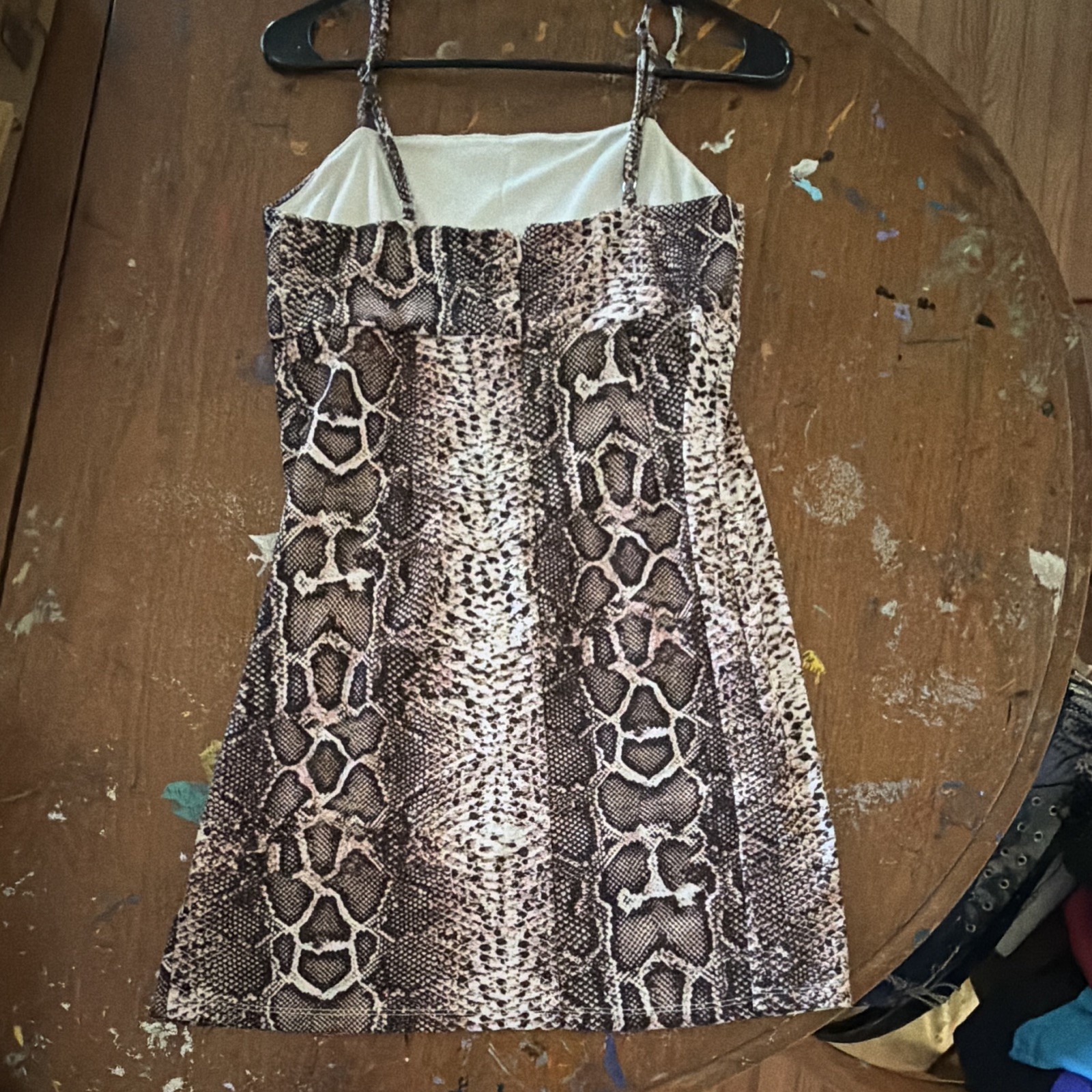 Wild Fable Women’s M Brown Snake Print Square Neck Mini Slip Dress Zipper