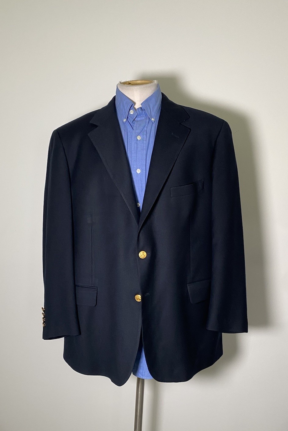 44S BROOKS BROTHERS Italian fleece Logo Gold Button Flannel Wool Tweed Blazer