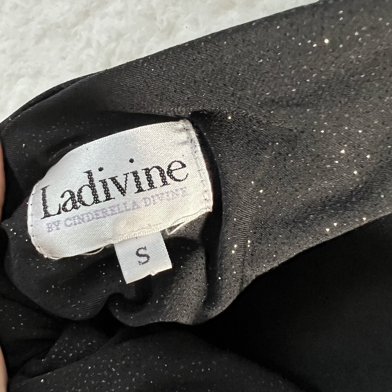 Ladivine By Cinderella Divine Black Glitter Fitted Long Rauch Mermaid Dress S