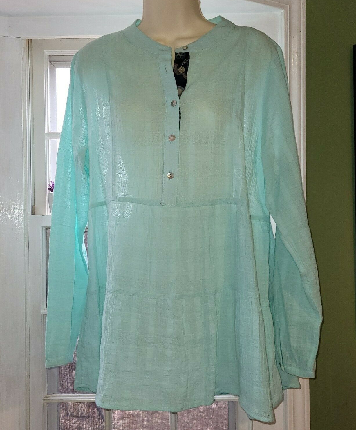 Soft Surroundings Gloria Gauze Henley Tunic Top Clearwater Blue 2DC07 M 10-12