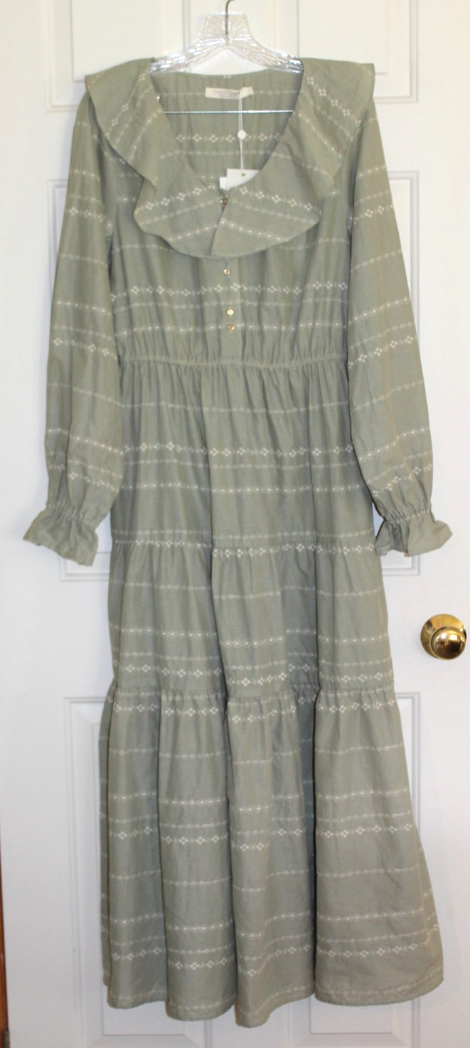Christy Dawn Alana Seafoam Embroider Dress NWT Maxi Prairie Cottagecore Boho L