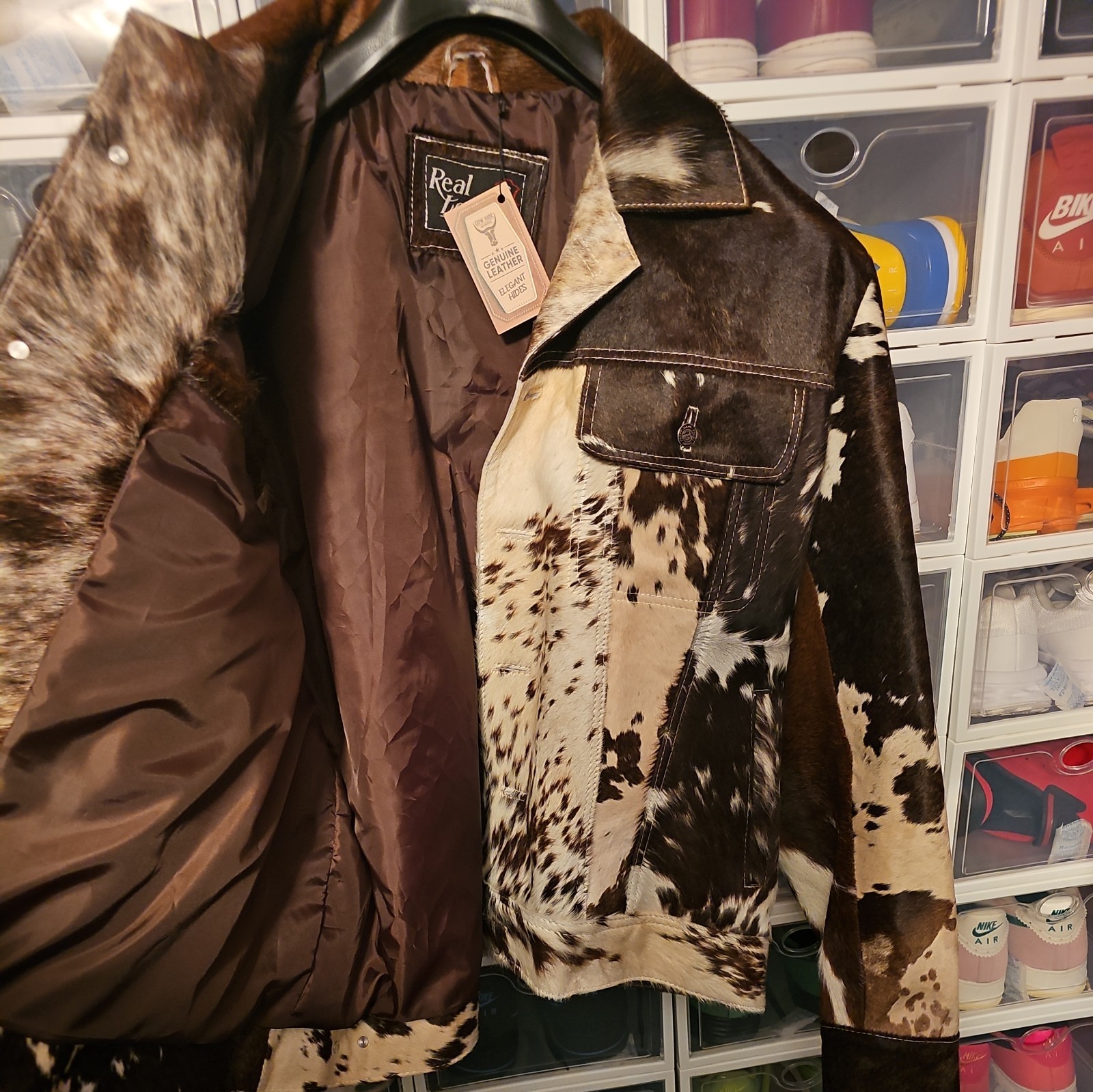 Men’s Western Cowhide Leather Jacket Real Hair-On Pony Skin Stylish Trucker Coat