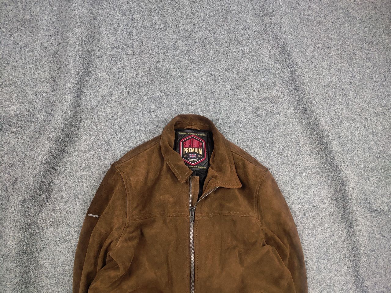 Superdry Premium suede leather tan Brown Zip British Jacket