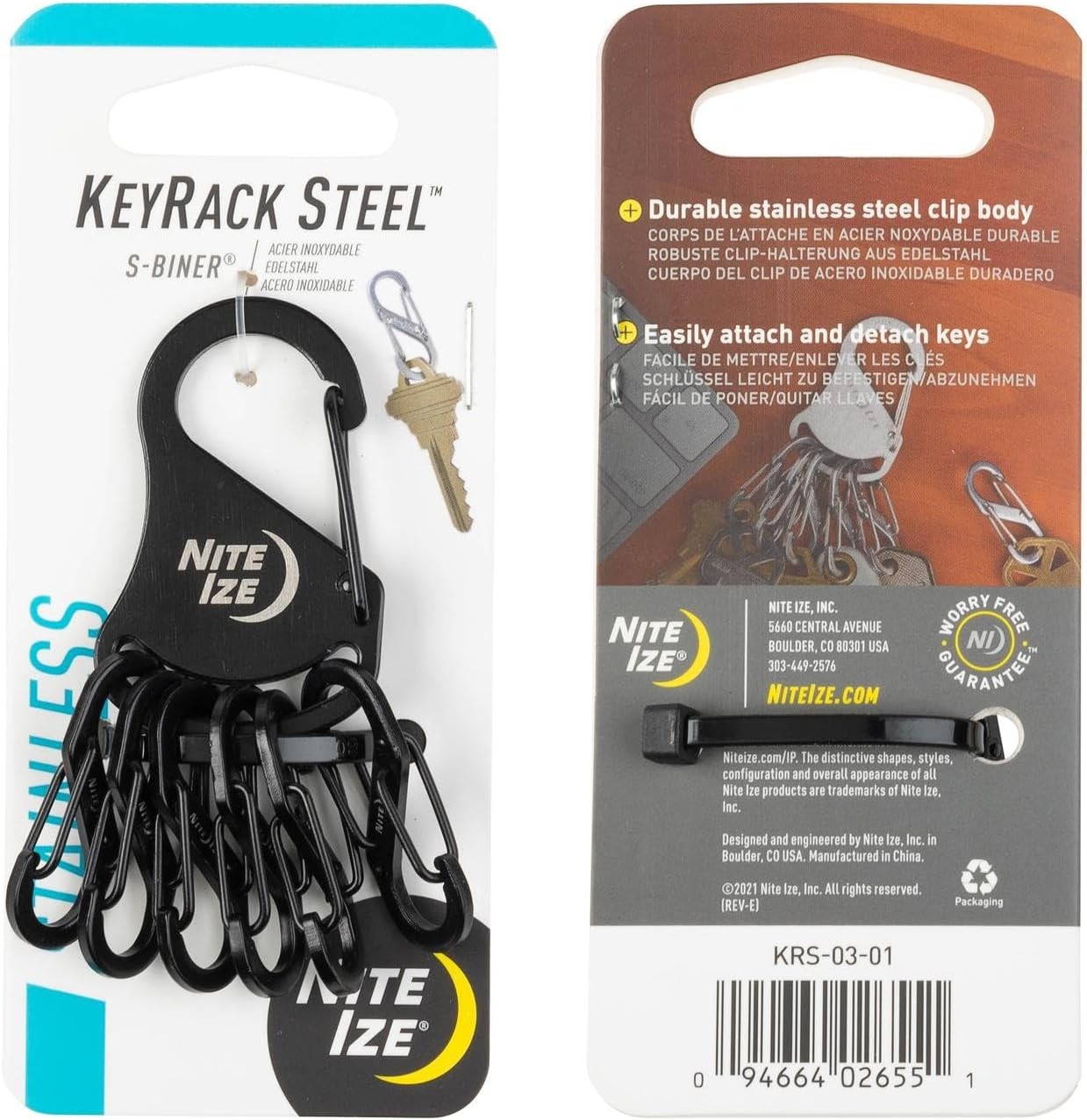 Nite Ize KeyRack Steel w/ Stainless Steel Mini S-Biners – Black