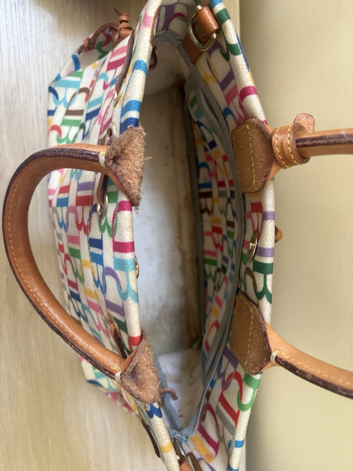 Dooney & Bourke Multicolor Monogram Tote with Double Handles Tassel