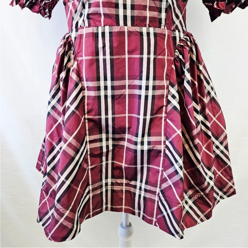 New Anthropologie Maeve Maroon Plaid Tartan Buffalo Holiday Winter Mini Dress L