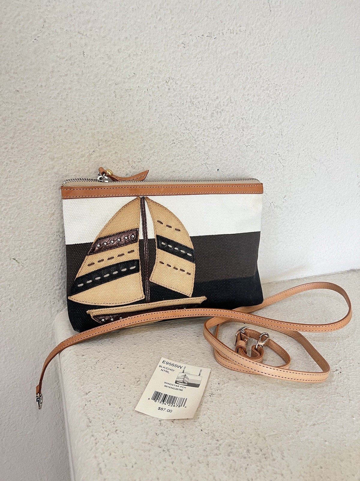Genuine Brighton Windstar Canvas Cosmetic Bag w/Leather Star Applique E9564W NWT