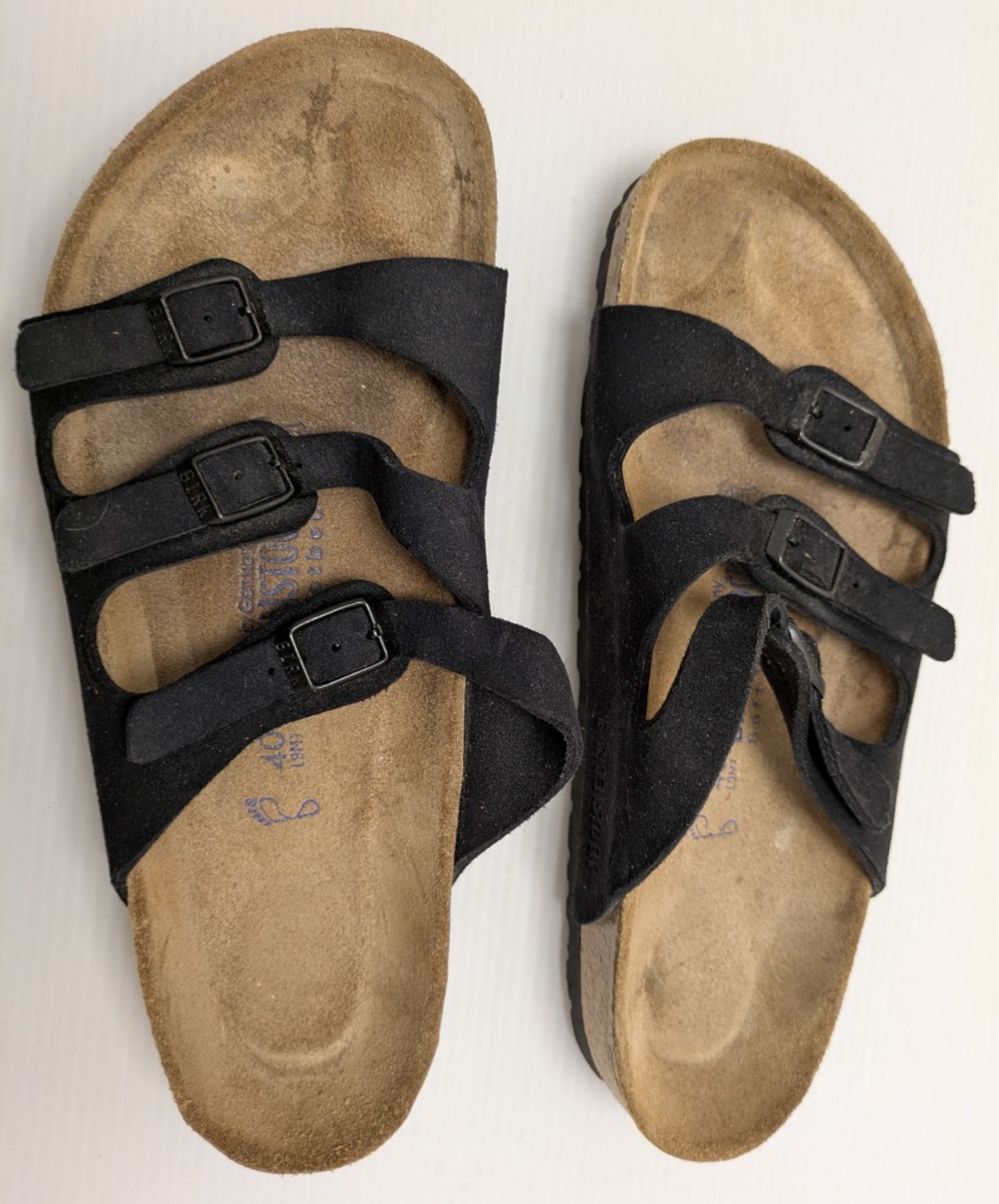 40 L9 M7 Birkenstock Florida Black Suede Soft Footbed Sandals Size 9 German Made