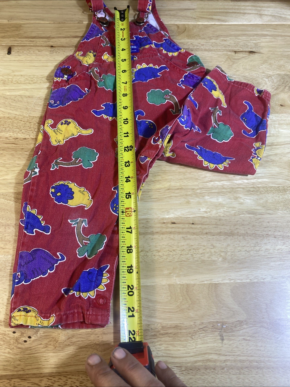 VTG Oshkosh B’Gosh Vestback Red Dinosaur Overalls SZ 18M Paper Tag USA