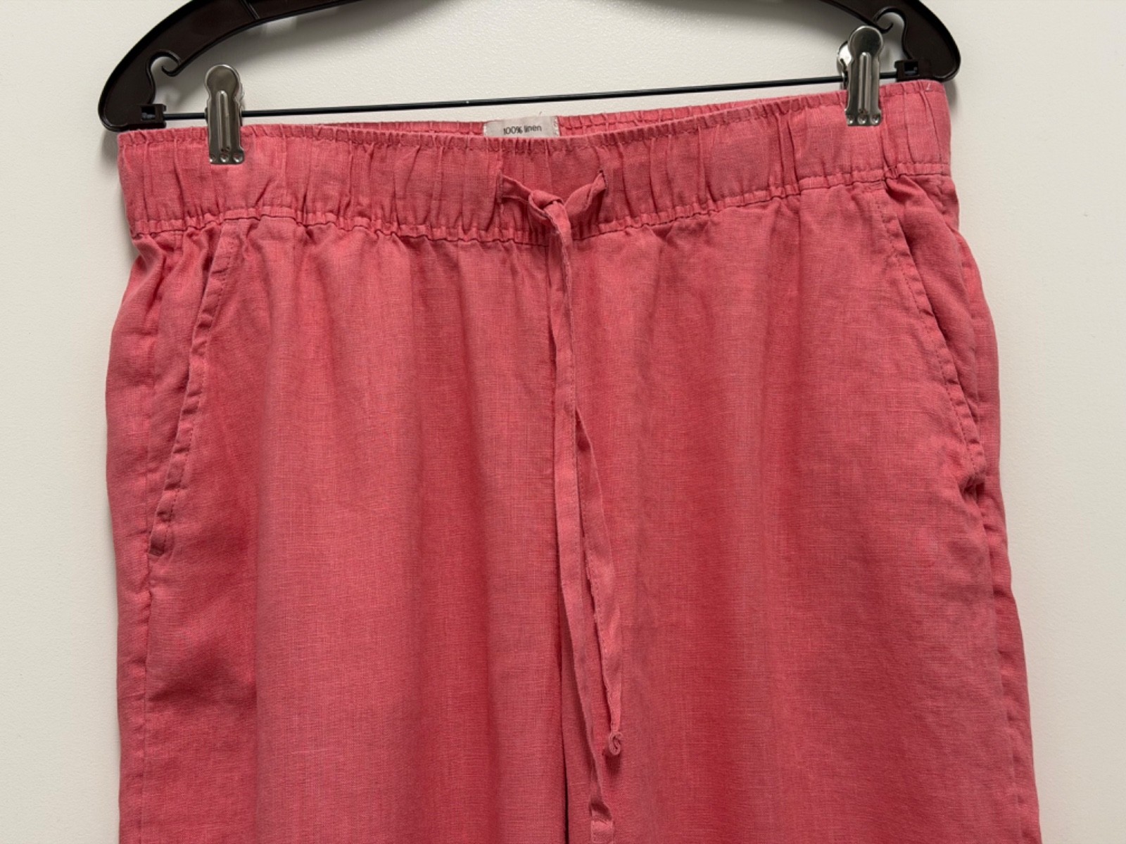 JOIE LINEN PANTS-Coral, Full Leg, Elastic Waistband, Drawstring, Pockets, Large