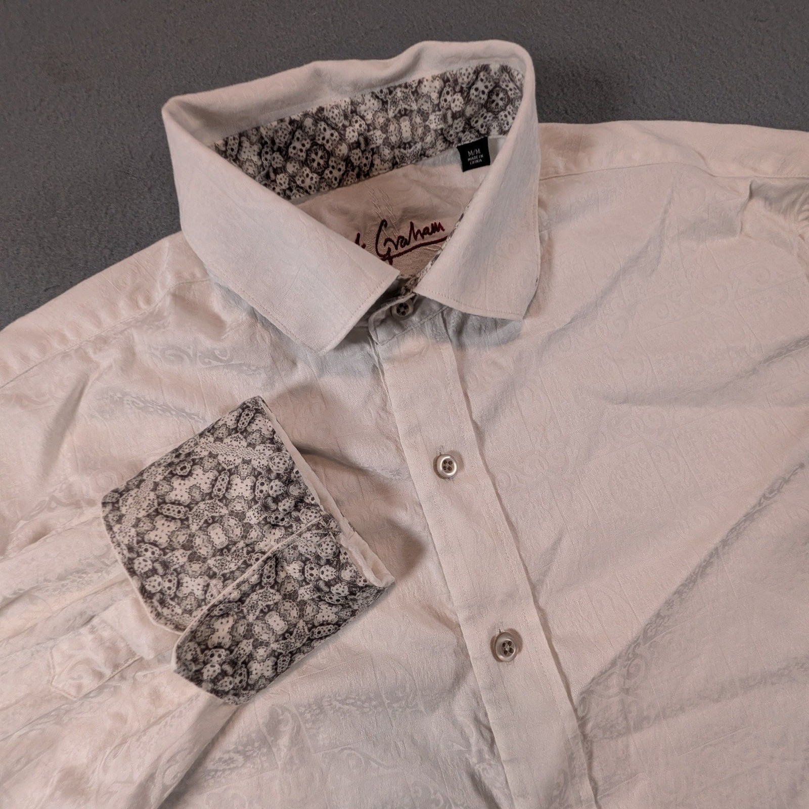 Robert Graham Button Down Shirt Mens Medium White Tonal Jacquard Long Sleeve