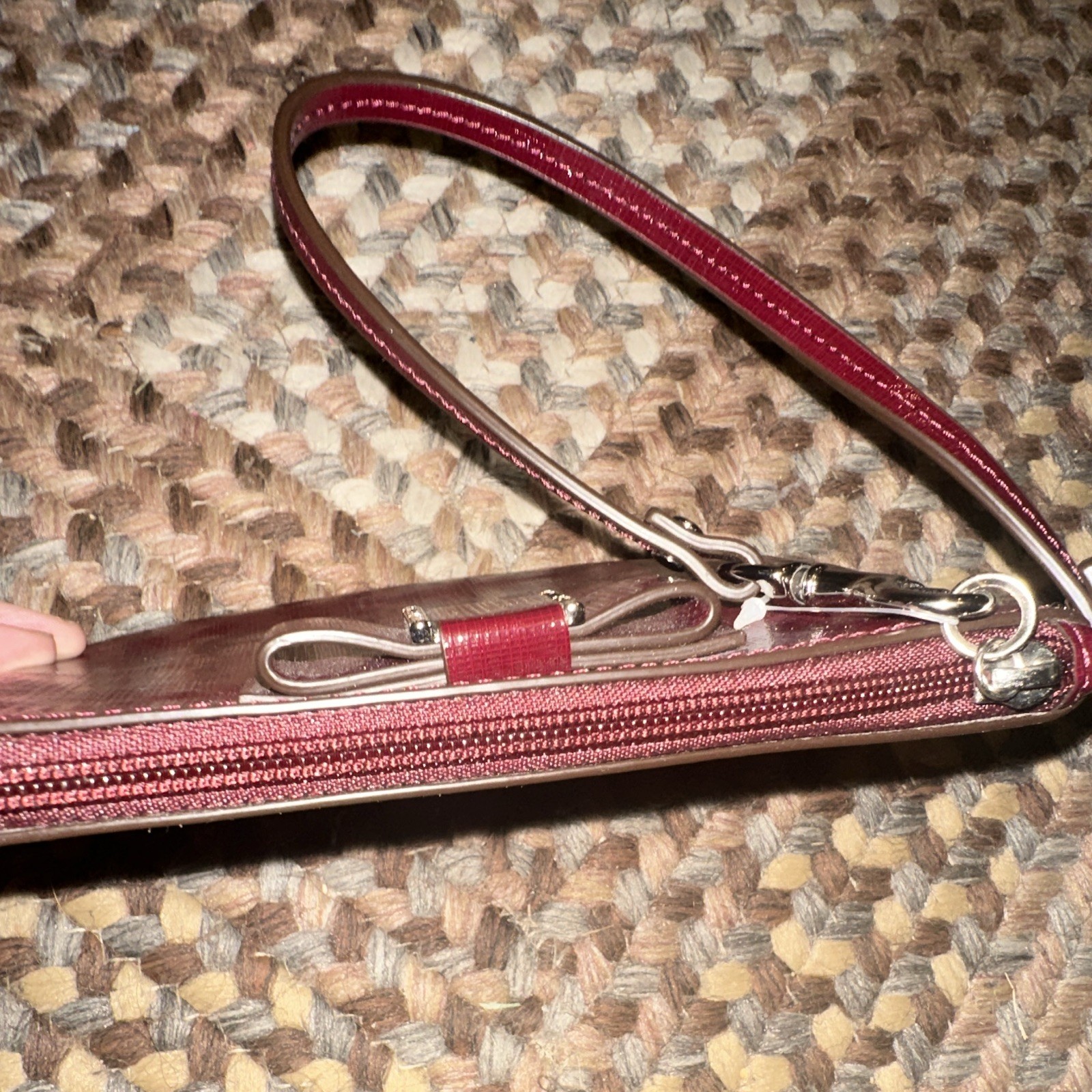Coach Burgundy Solid Wristlet Pouch w/ Bow Accent, Zipper & Wrist Strap