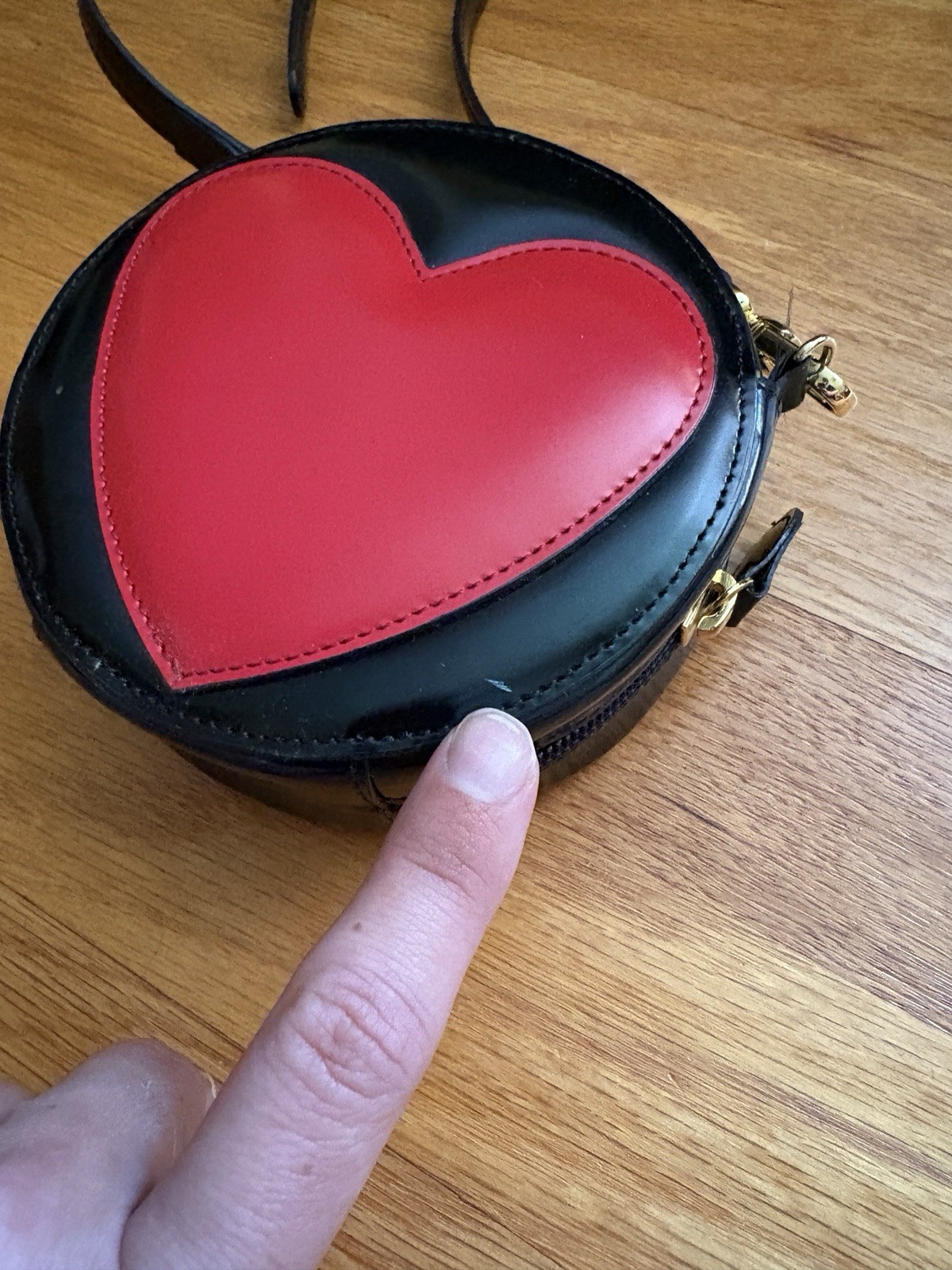 Moschino Redwall Black Red Heart Crossbody Purse