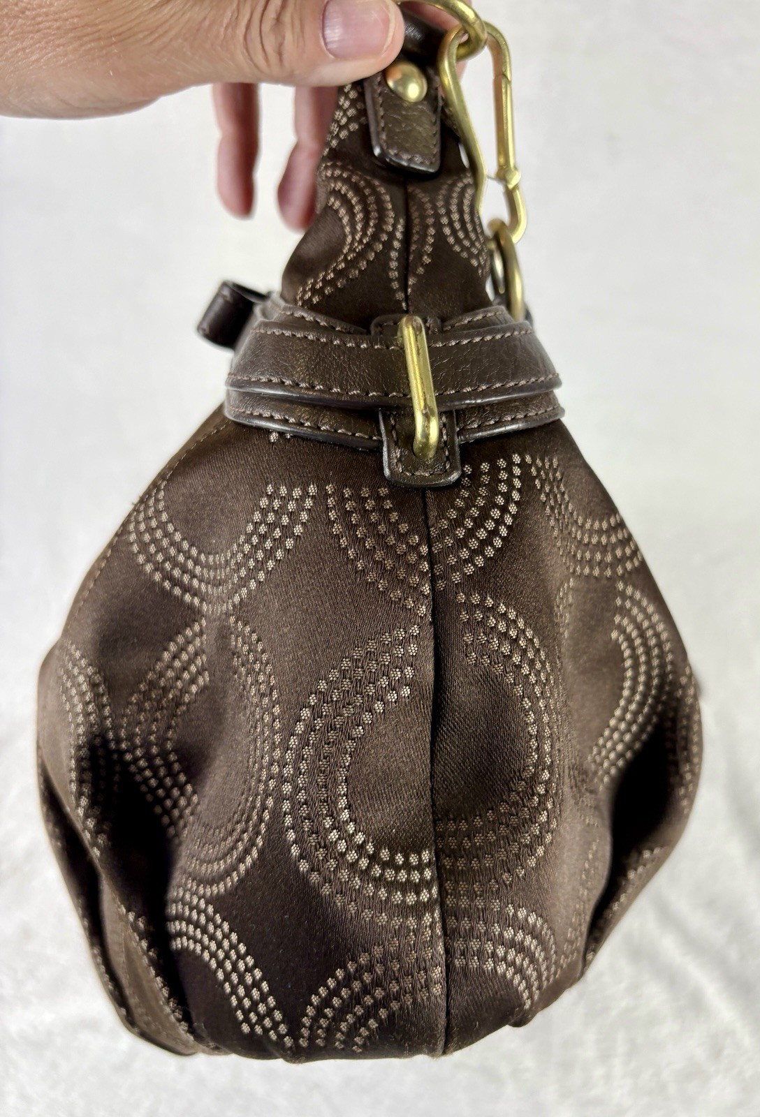 Coach Madison Dotted Op Art Sophia Satchel In Brown Sateen With Scarf