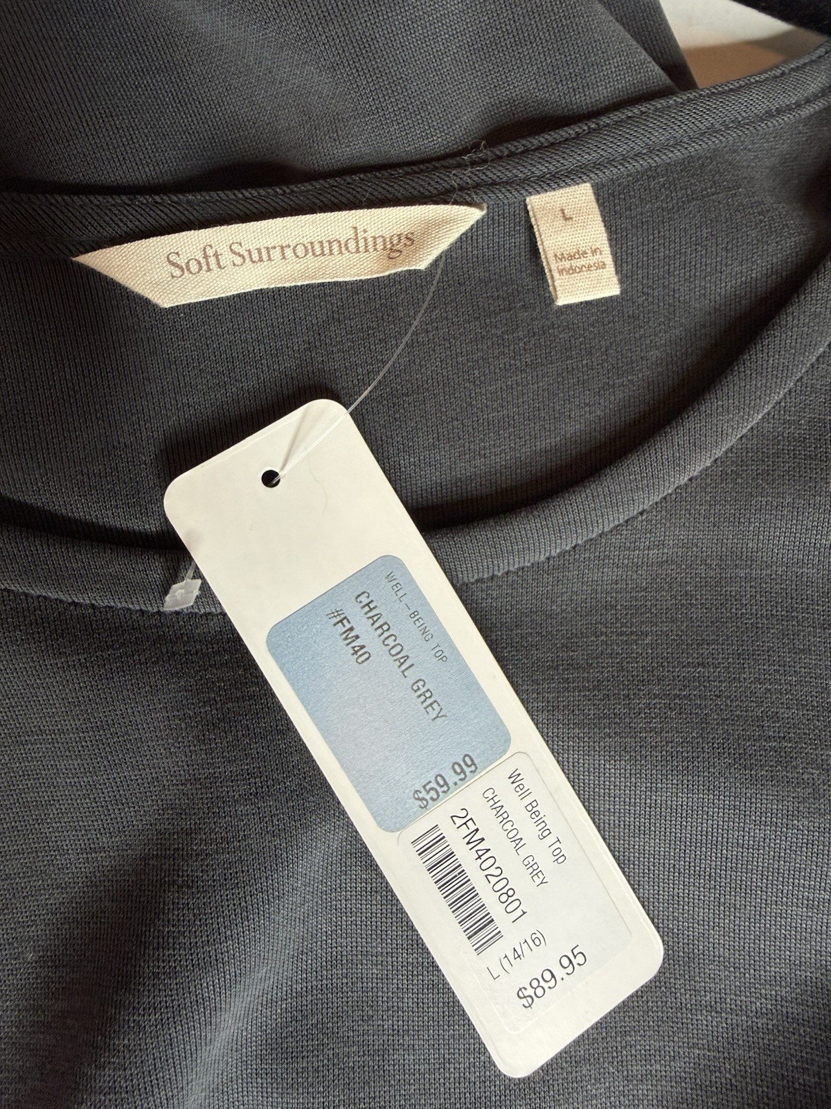 Soft Surroundings Well Being Top Large Charcoal Grey Long Sleeve Tunic NWT