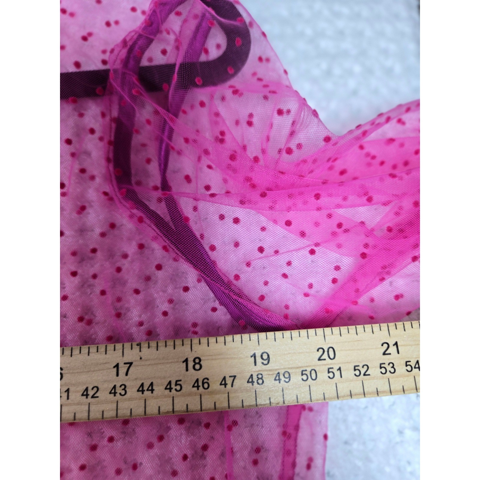 Hot Pink Sheer Mesh Polka Dot Ruffle Button Down Blouse M Medium Barbiecore