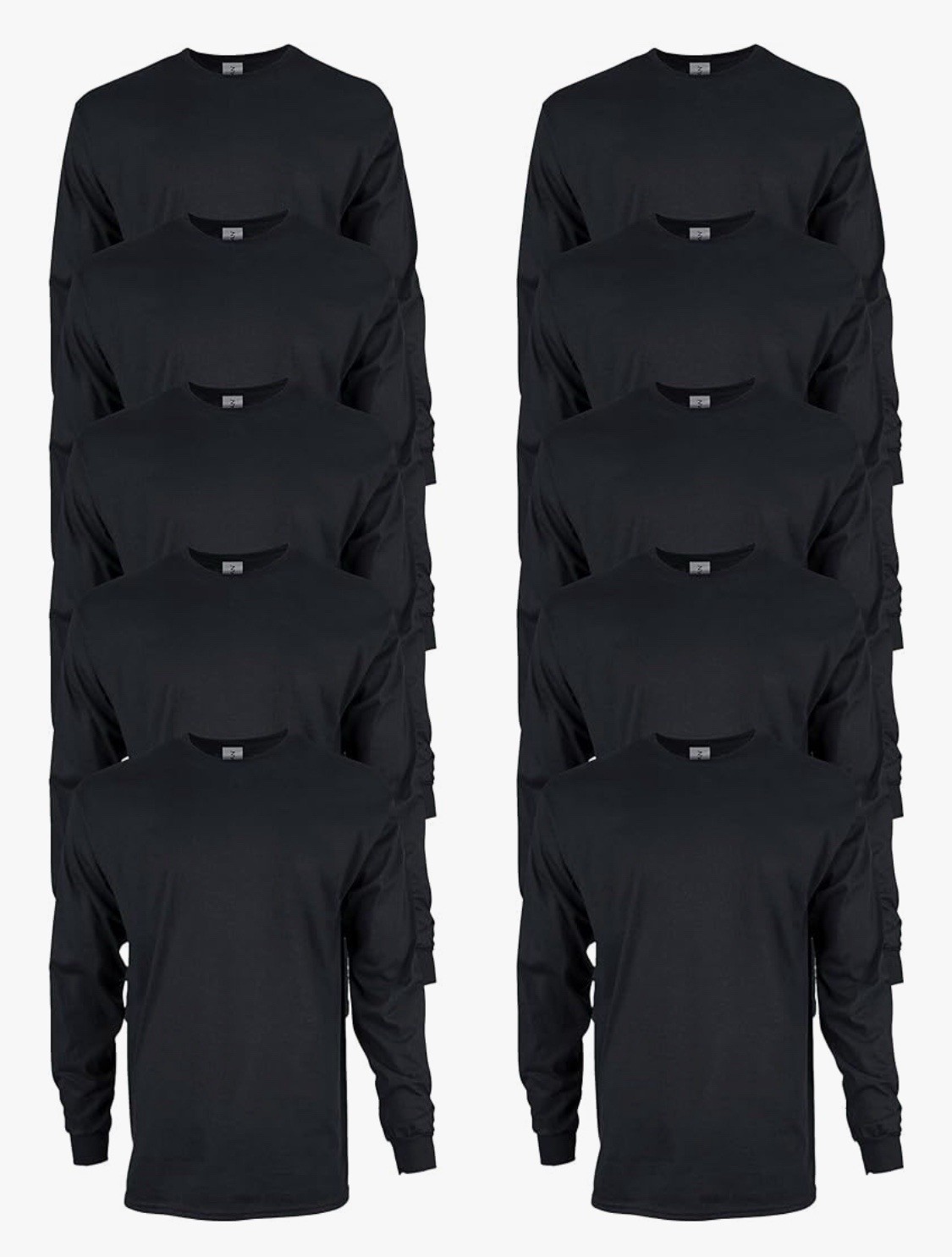 Gildan G2400 Ultra Cotton Long Sleeve T-Shirt Black 10-Pack Unisex Size L