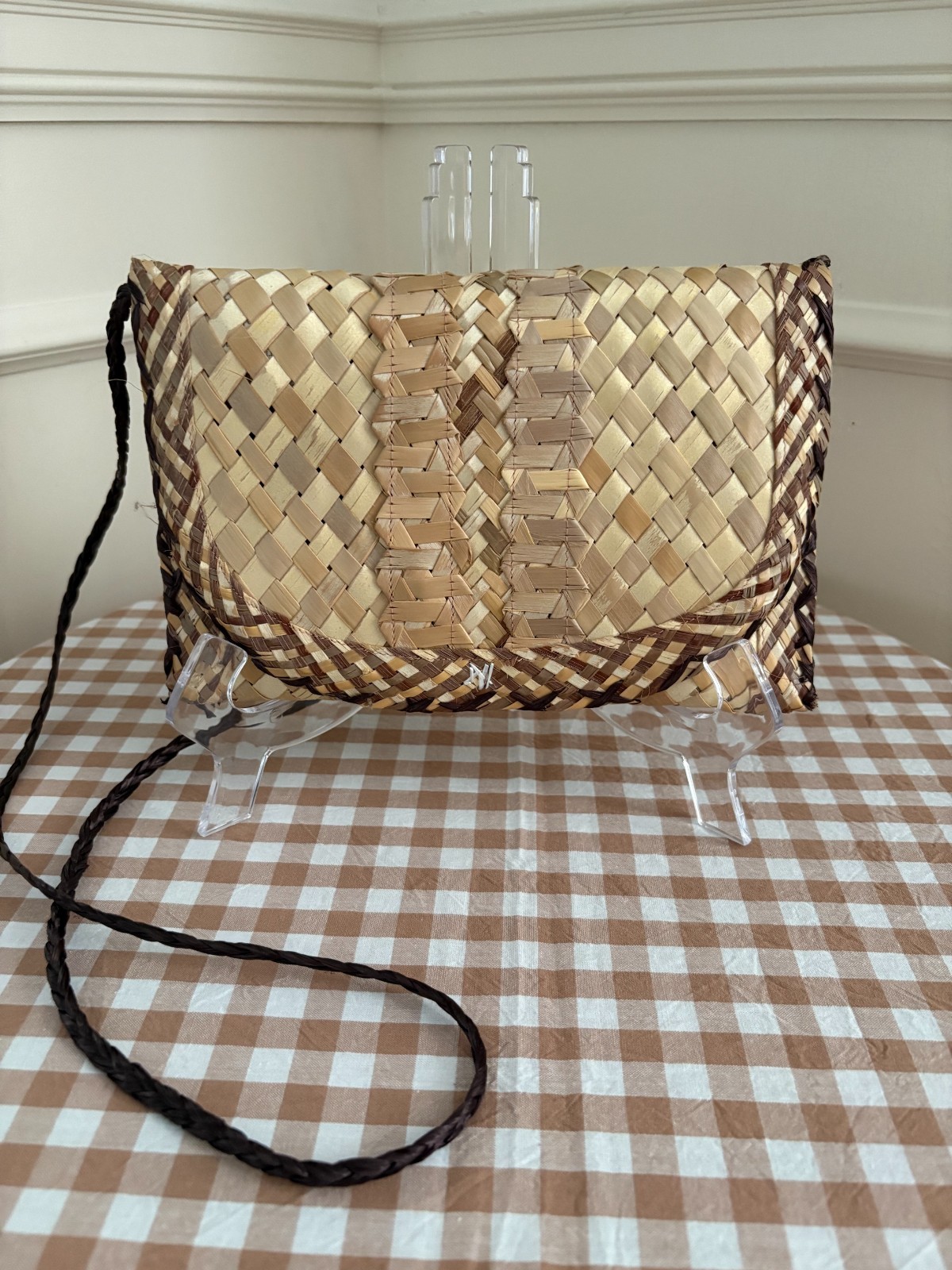 Woven Straw Mini Crossbody Bag Boho Artisan Purse