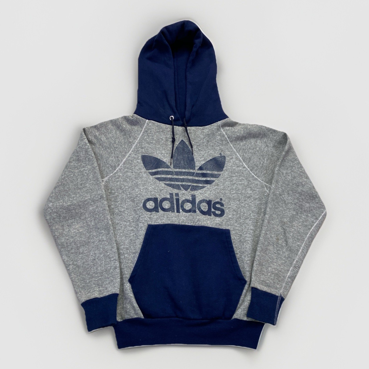 Vintage Adidas Hoodie Mens S Colorblock Two Tone Pullover Trefoil Logo 80s