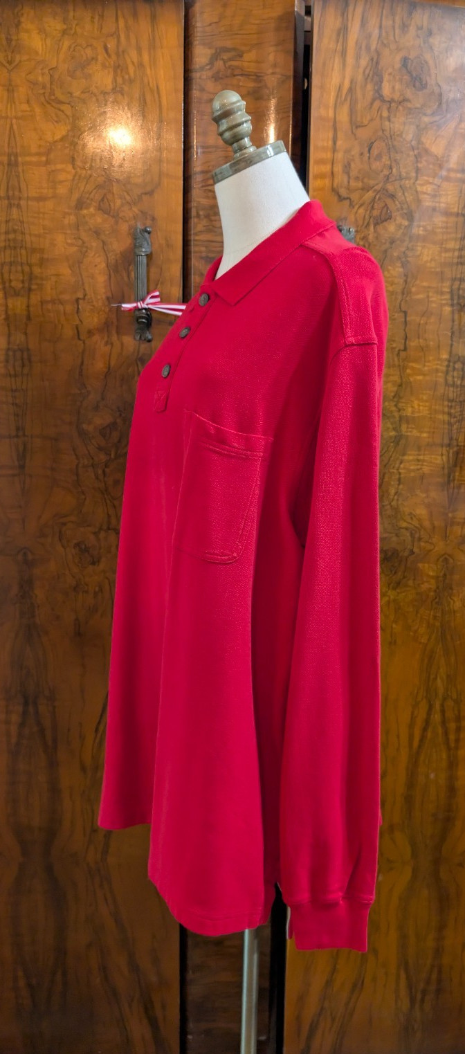 Duluth Trading Men’s Size XL Red Polo Long Sleeve Front Pocket 3-Button Placket