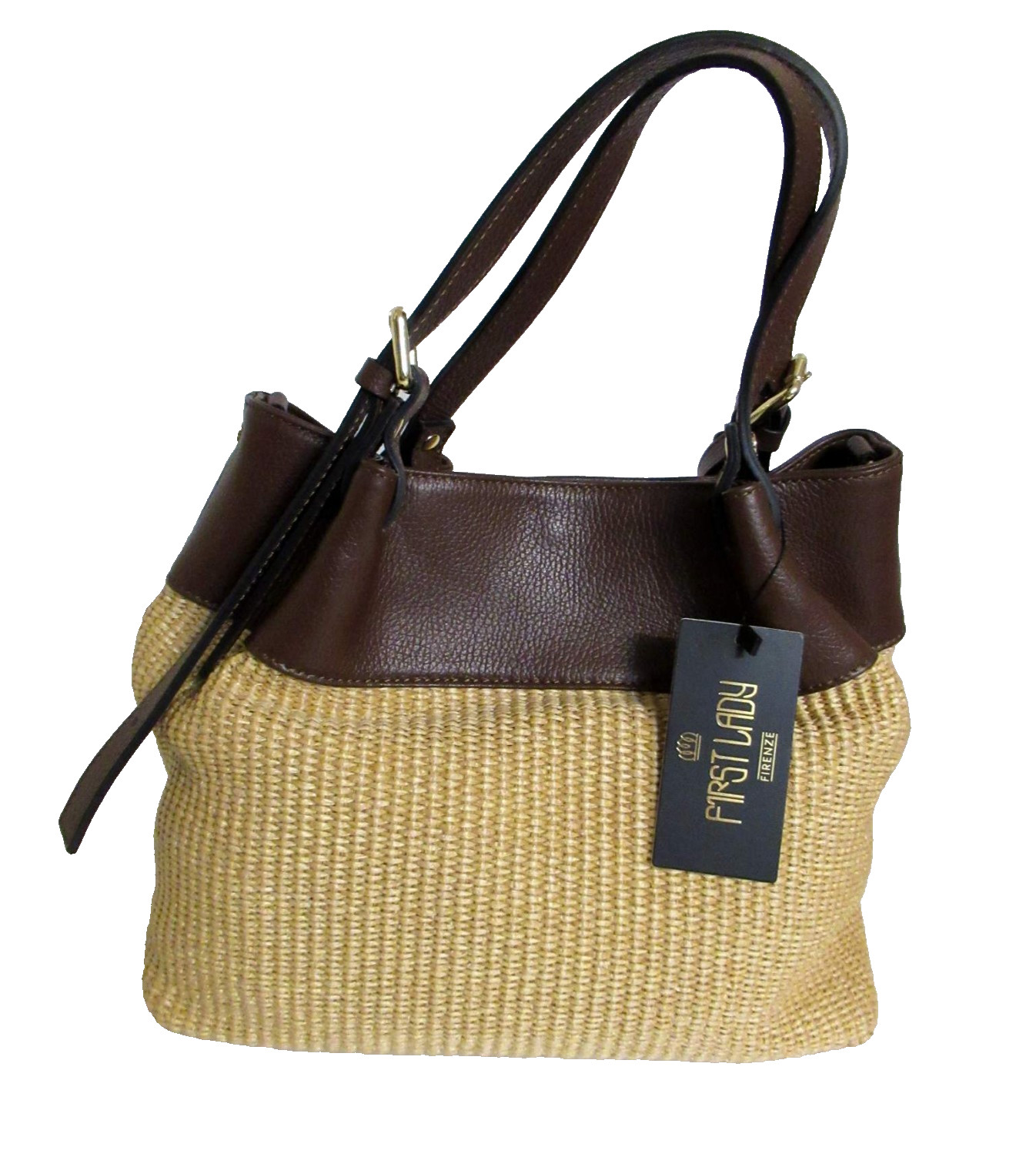 ITALIAN GENUINE RAFFIA & LEATHER TRENDY HANDBAG BAG SATCHEL – MADE IN ITALY