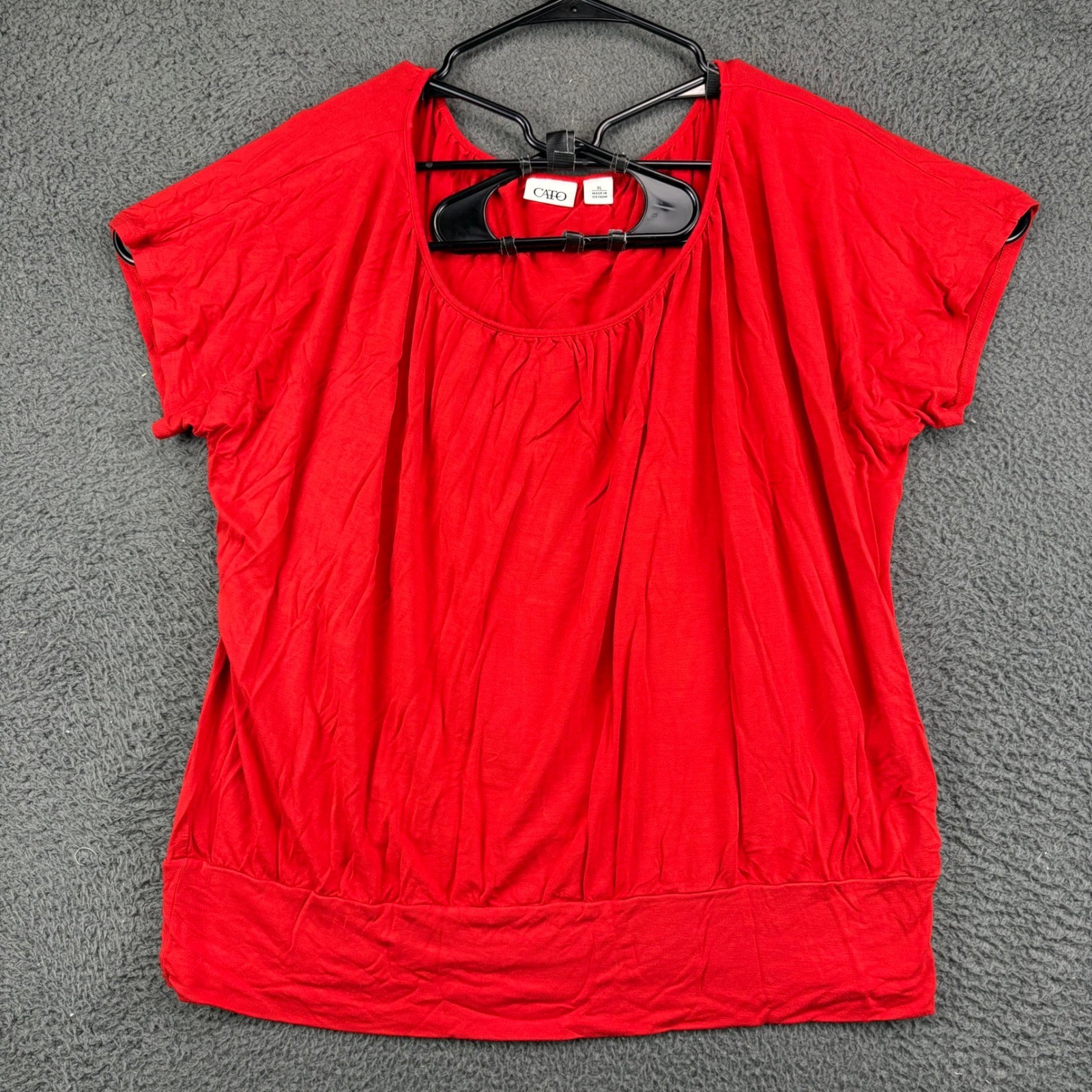 Cato Womens XL Red Short Sleeve Scoop Neck Banded Hem Blouse Rayon Spandex Top