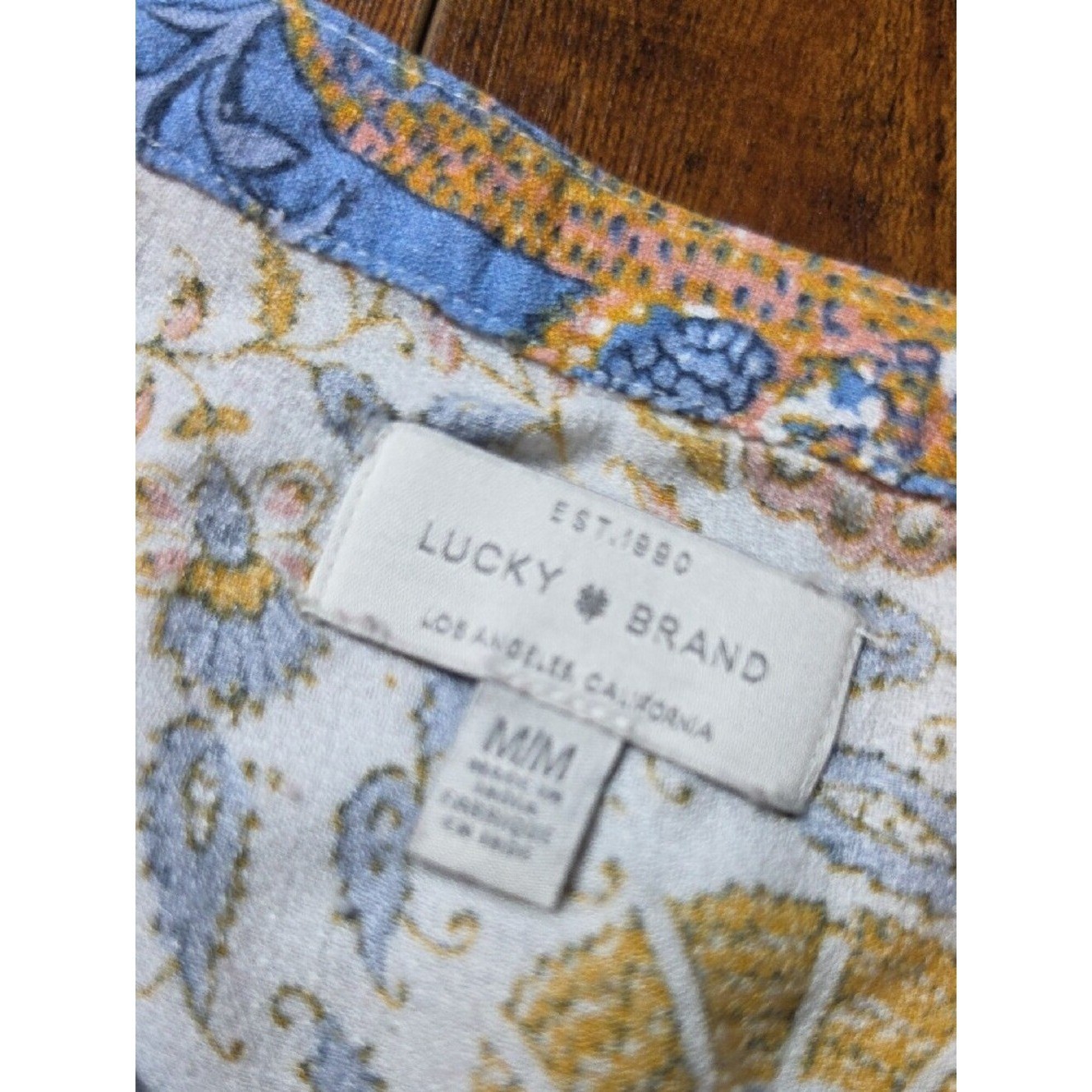 LUCKY BRAND | Boho Peasant Tassel Tie Floral Paisley Blouse Flowy Viscose | M