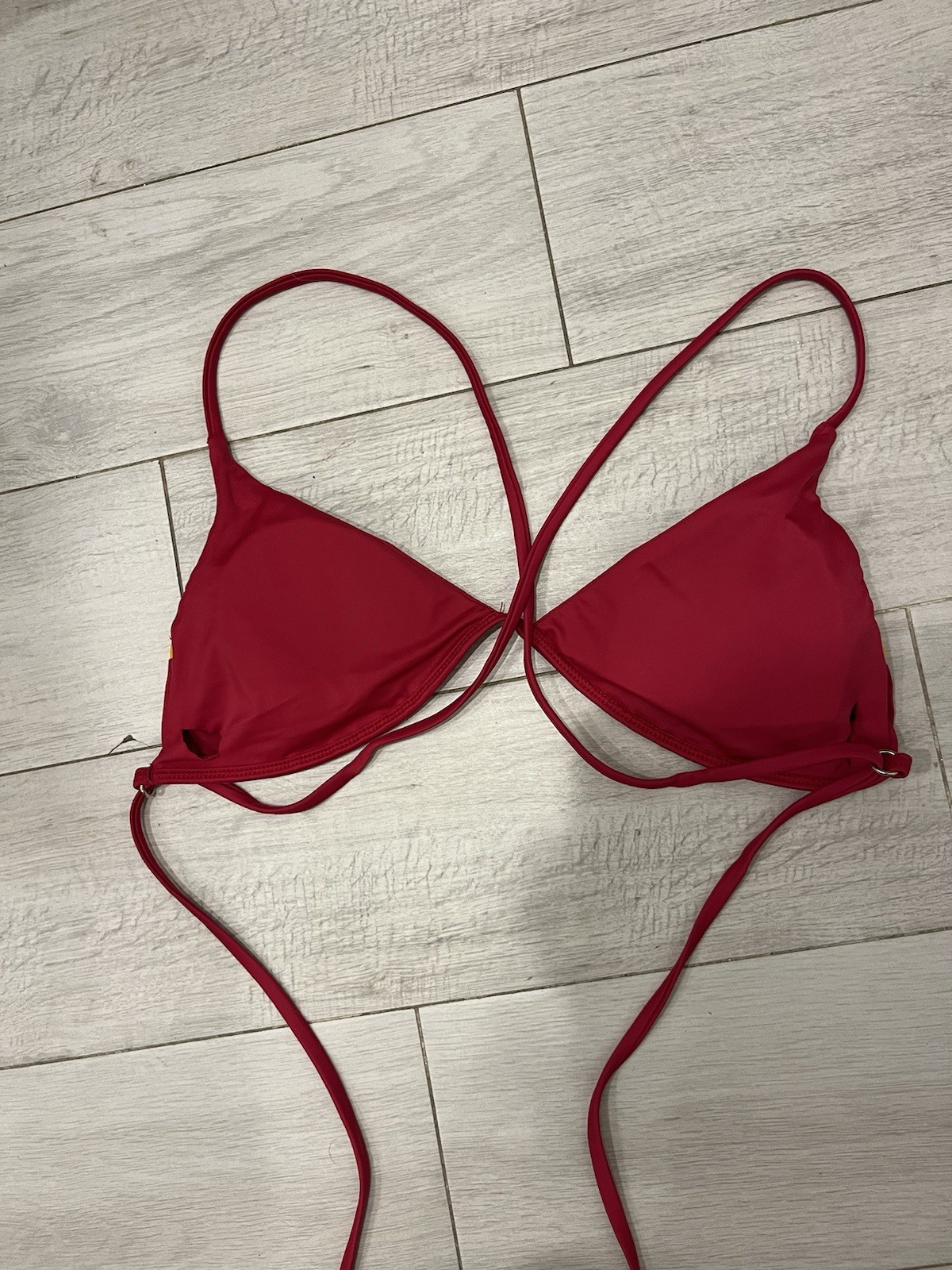 Aviator Nation 5 Stripe triangle cross-back bikini top Red M/L