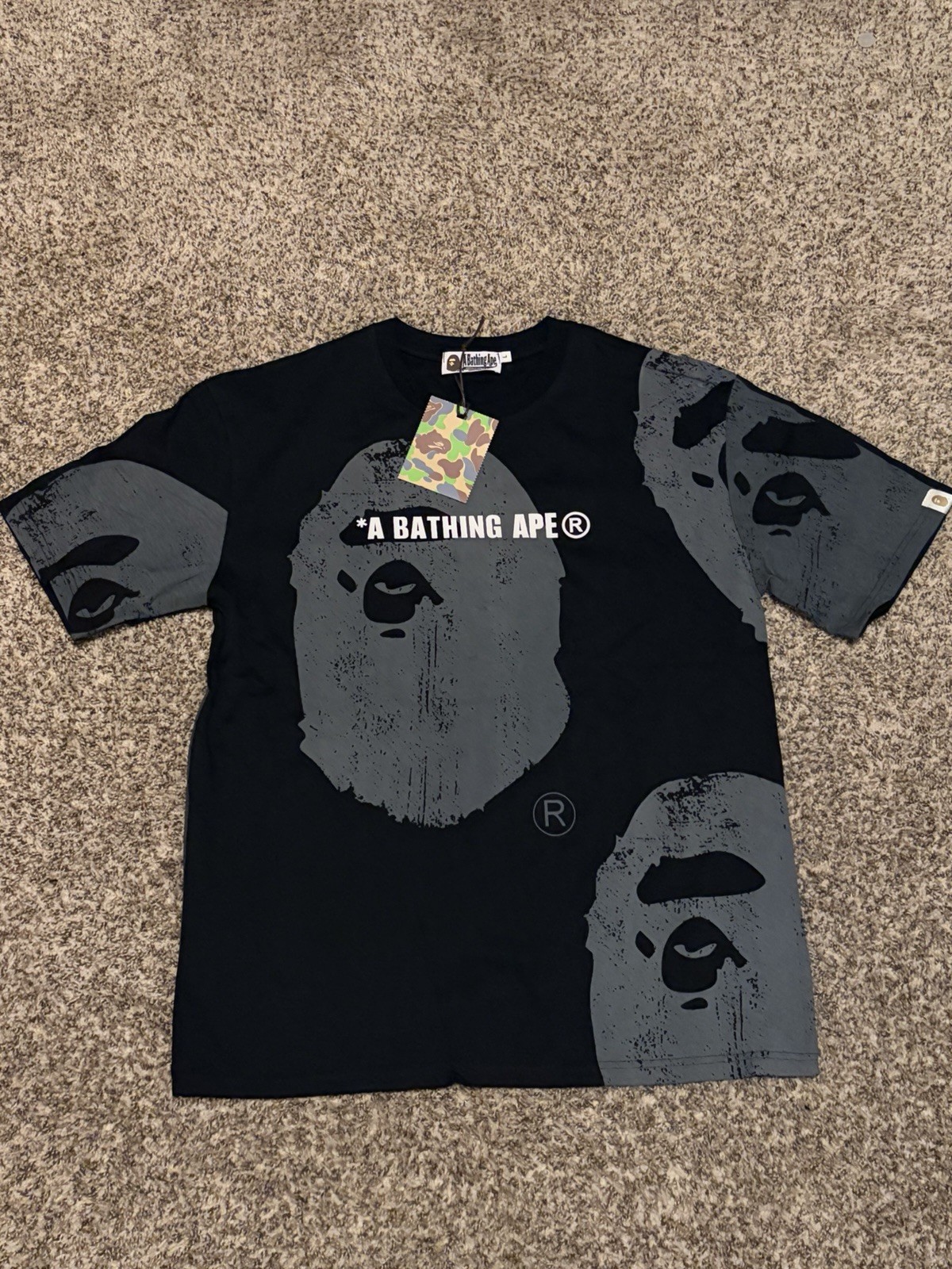 A Bathing Ape BAPE Men’s M Black/Gray Ape Head Logo Graphic Tee Crew Neck