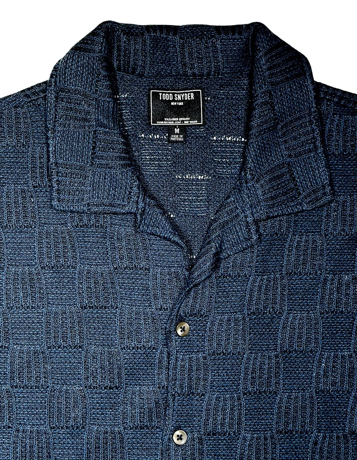 Todd Snyder Sweater Polo Sz M Cotton Blend Midnight Blue Basketweave New