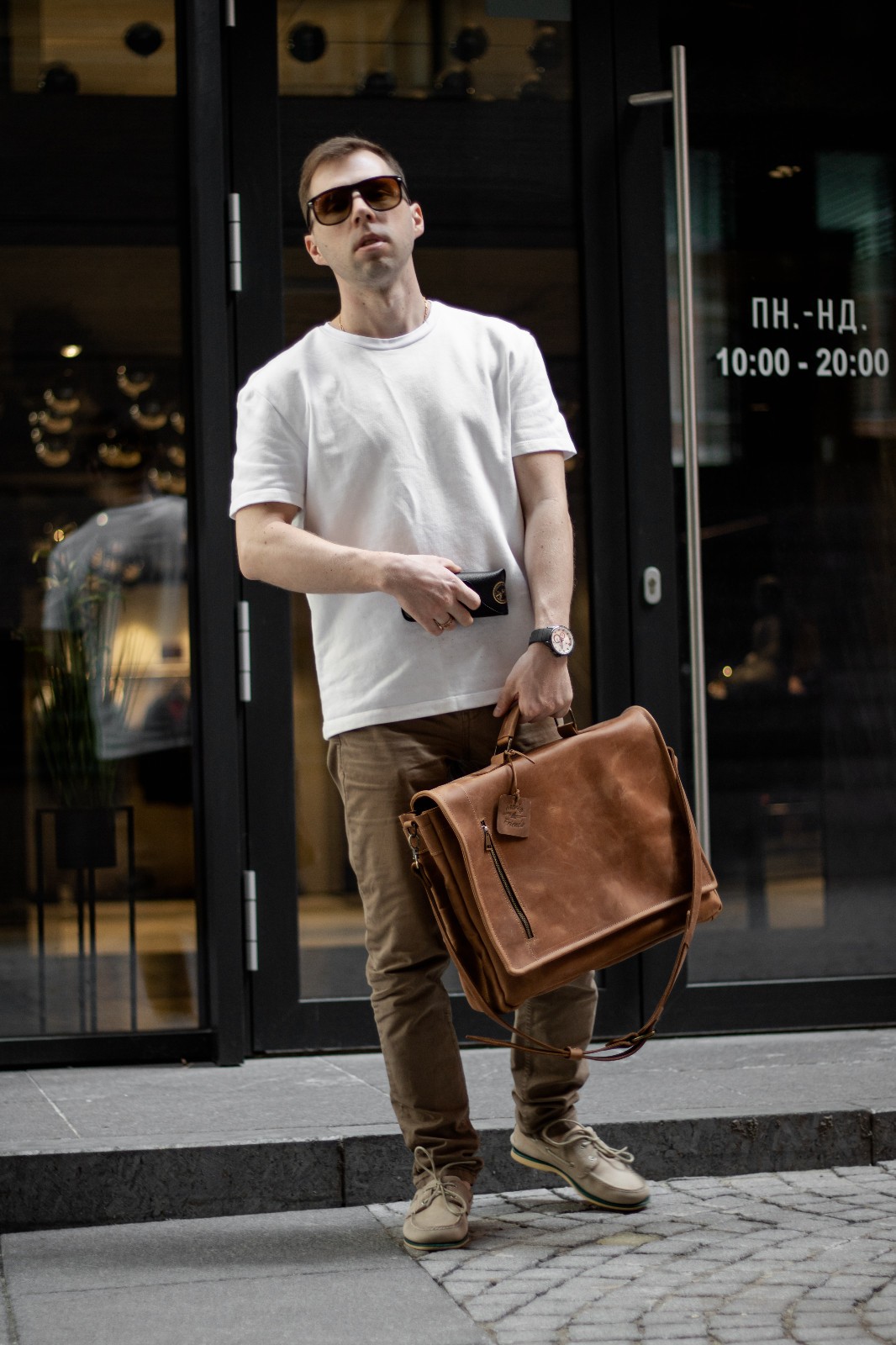 Leather laptop briefcase messenger bag for men