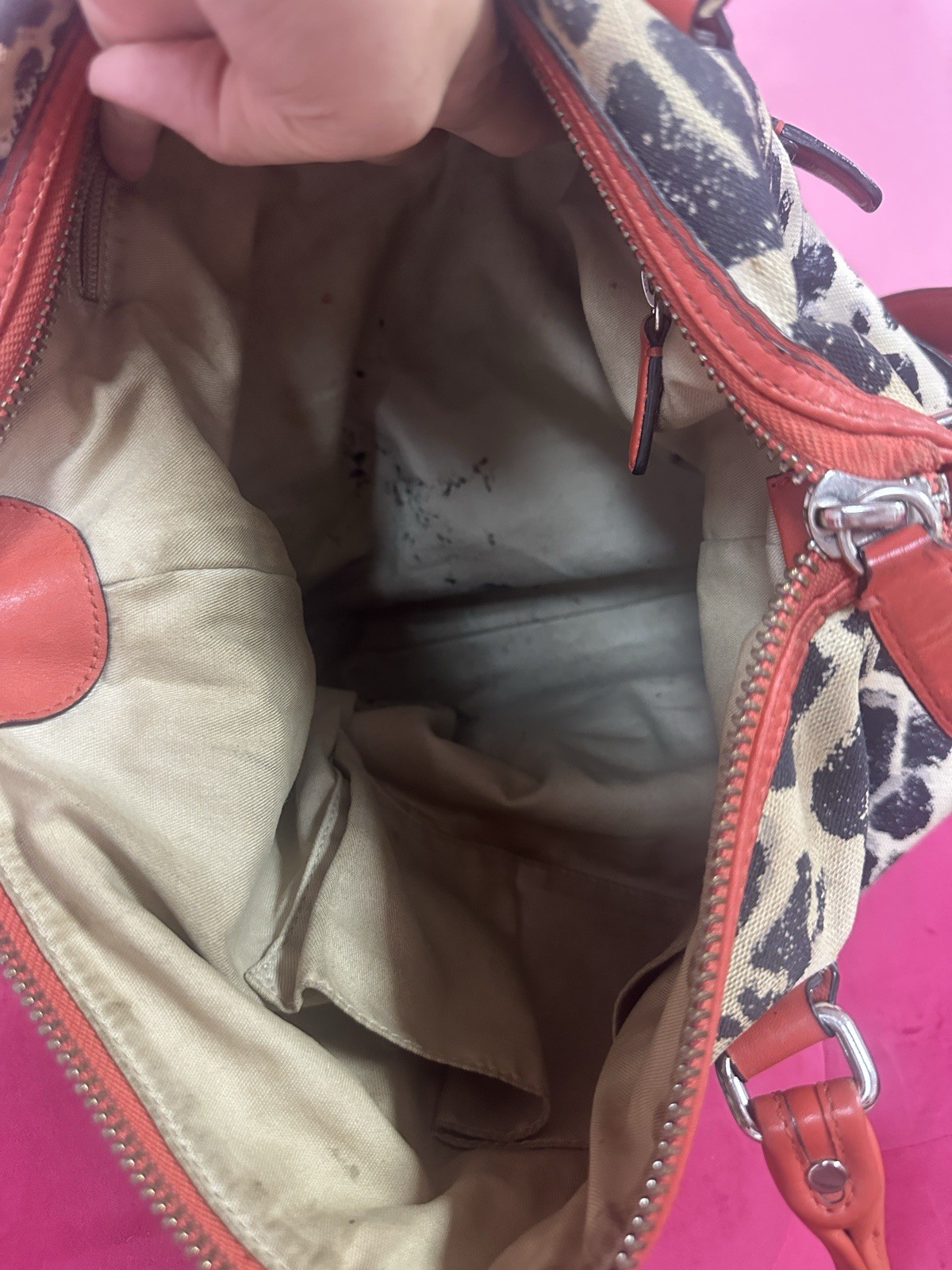 Coach vintageleopard ocelot large satchel top handle zip silver hw w strap rare