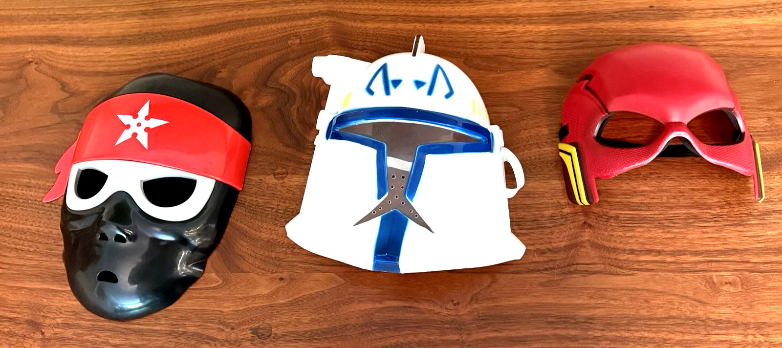 Lot of 3 Kids Halloween Masks-Pirate Light-Up,Star Wars Clone Trooper, The Flash