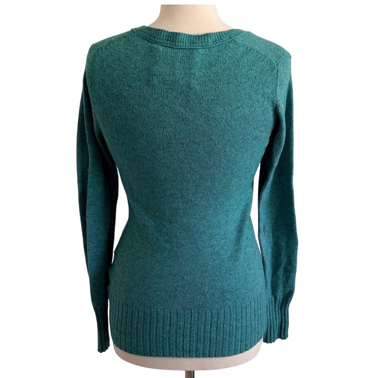 Old Navy V-Neck Sweater Sz M Teal Green Lambswool Angora Blend Knit Preppy