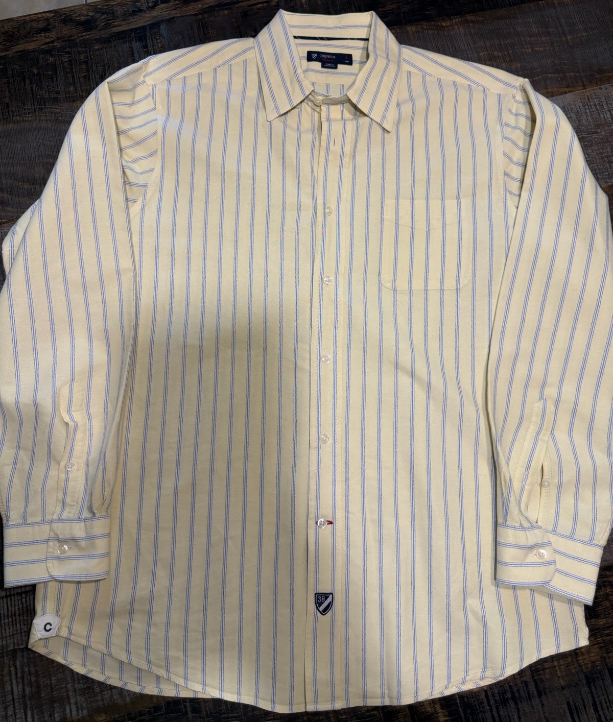 Cremieux Classics Shirt Men’s Button Up Long Sleeve Yellow Blue Large