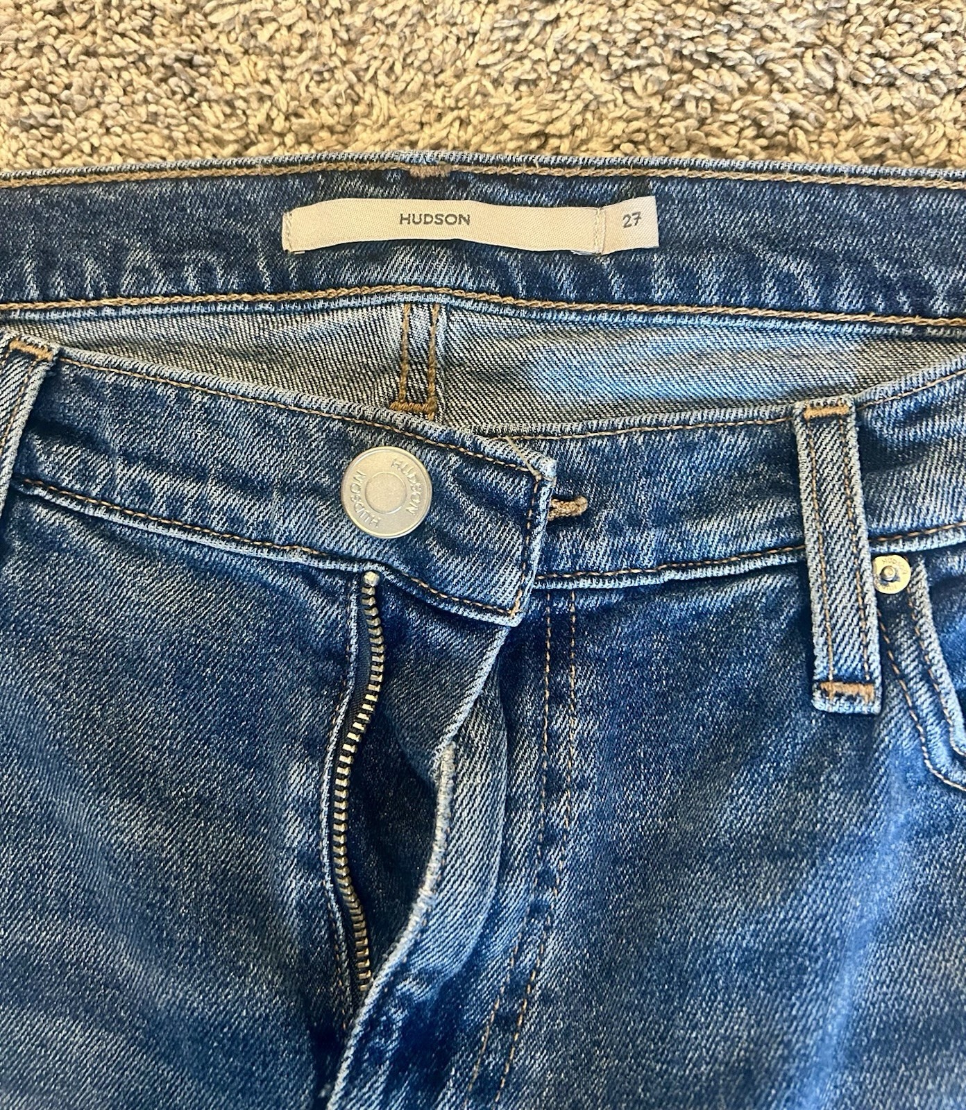 Hudson Women’s Dark Wash Blue Denim Straight Jeans Distressed 5-Pocket