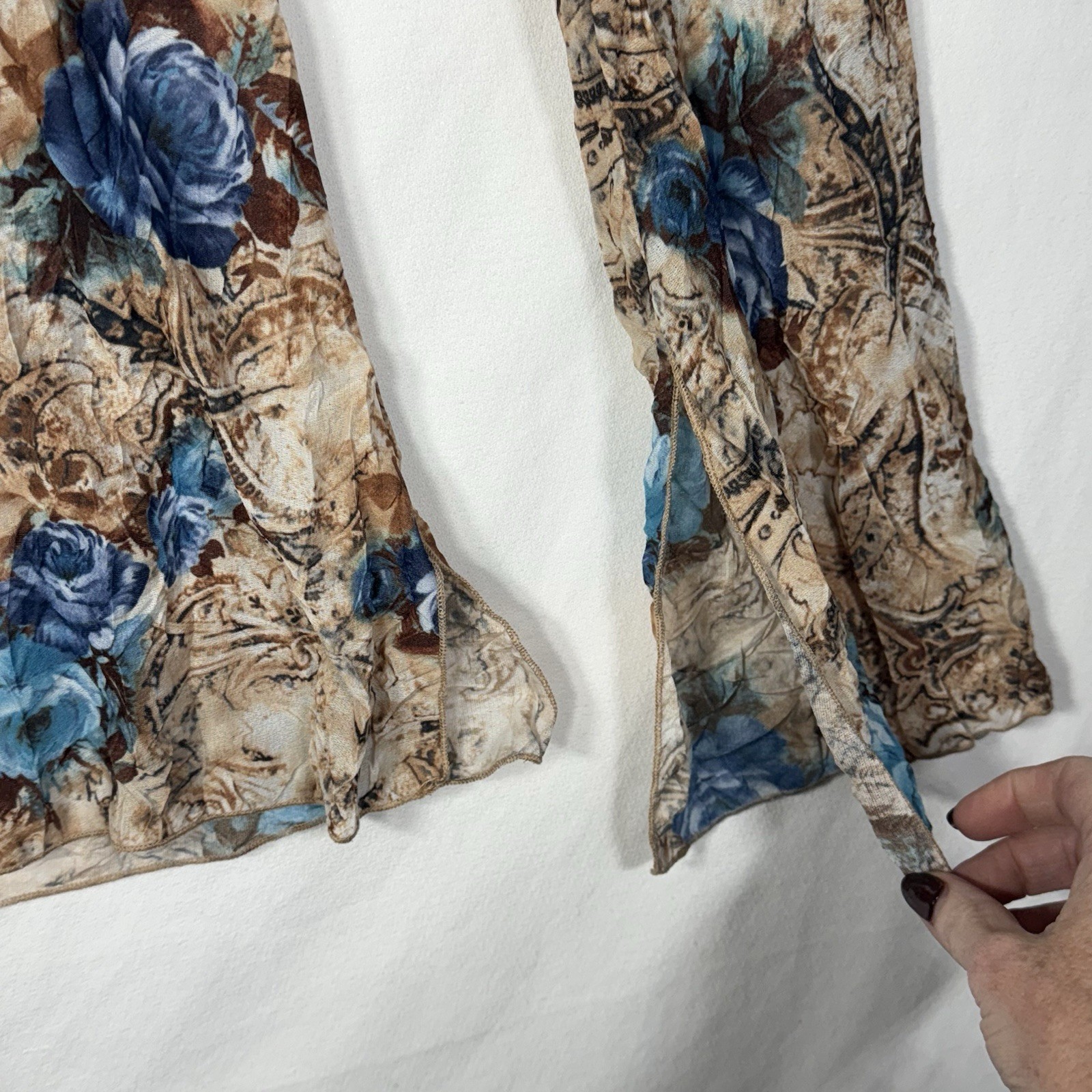 Vintage 90s Y2K Floral Long Sleeve Mesh Top Blue Boho Festival Indie Fairy Grung