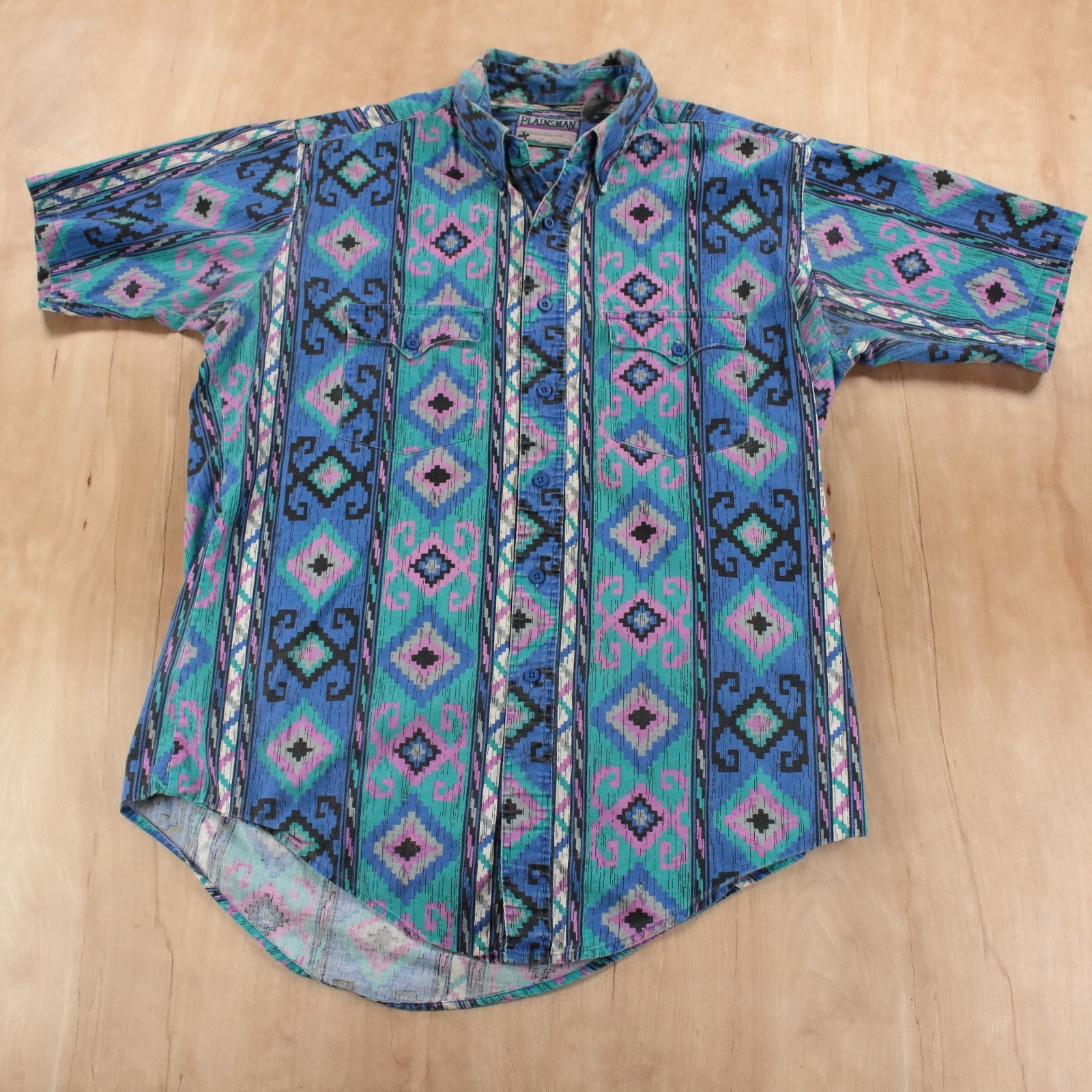 vtg 80s 90s PLAINSMAN aztec southwestern print cowboy ranch western shirt MEDIUM