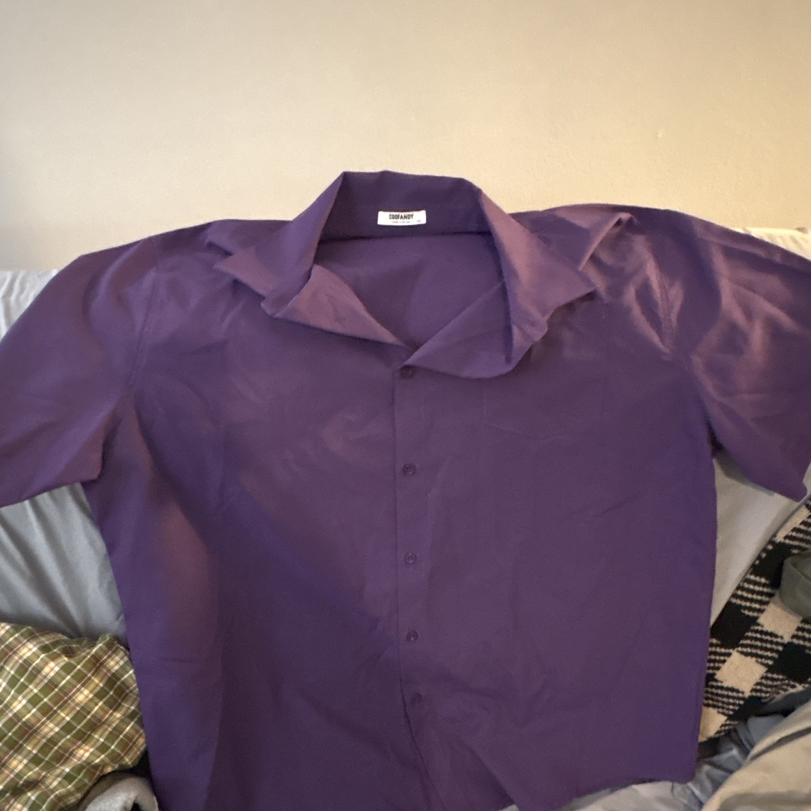 COOFANDY Men’s Dress Shirt XXL Purple Solid Short Sleeve Polyester WrinkleResist