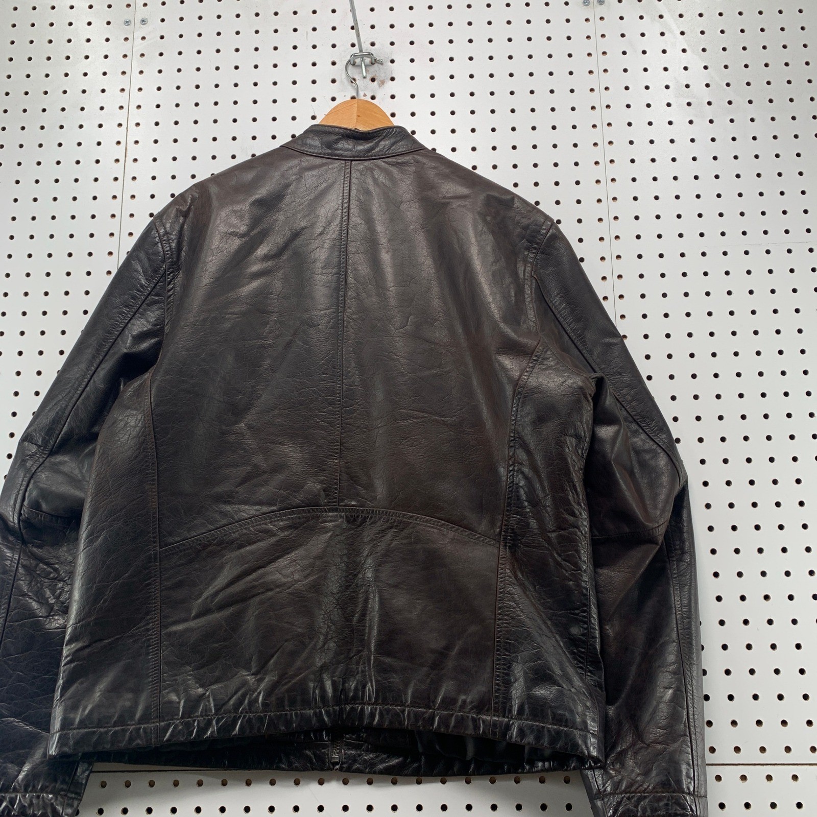 Dockers Leather Cafe Racer Jacket Mens XL Espresso Brown Moto Quilted Lining